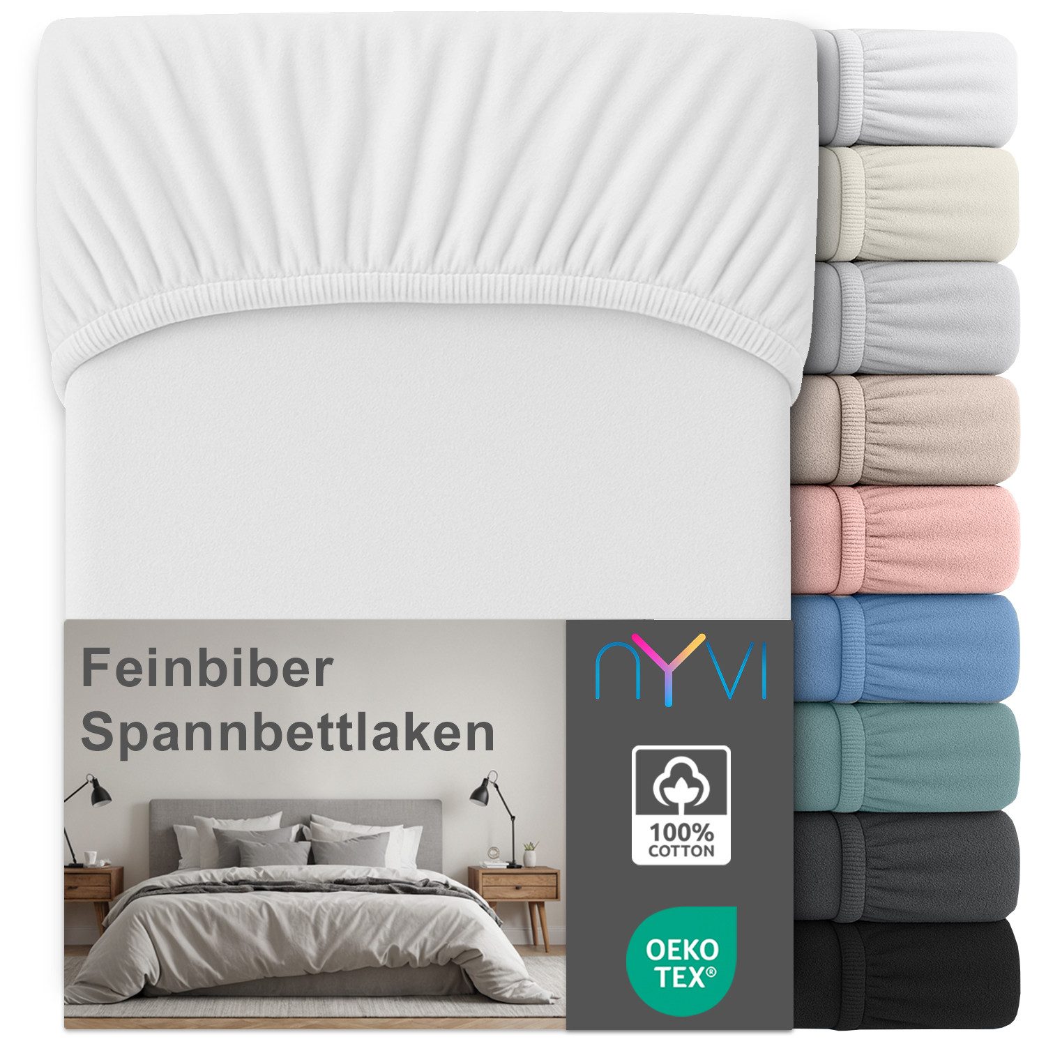 NYVI Spannbettlaken Feinbiber Spannbettlaken Deluxe für Matratzen bis 25 cm Steghöhe, Baumwolle, (1 Stück), 90x200 cm