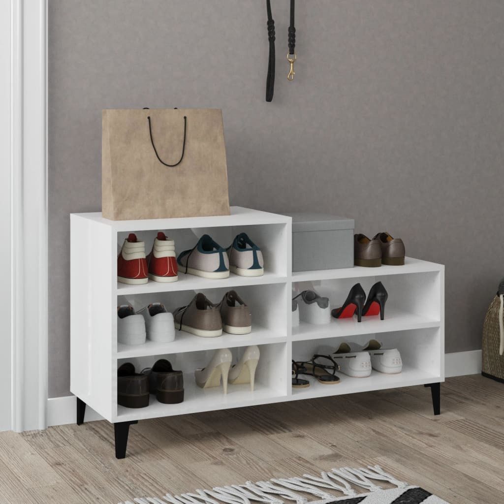 furnicato Schuhregal 102 x 36 x 60 cm Hochglanz-Weiß, Stabiler Schuhschrank mit 5 Fächern und Ablagefläche für den Flur