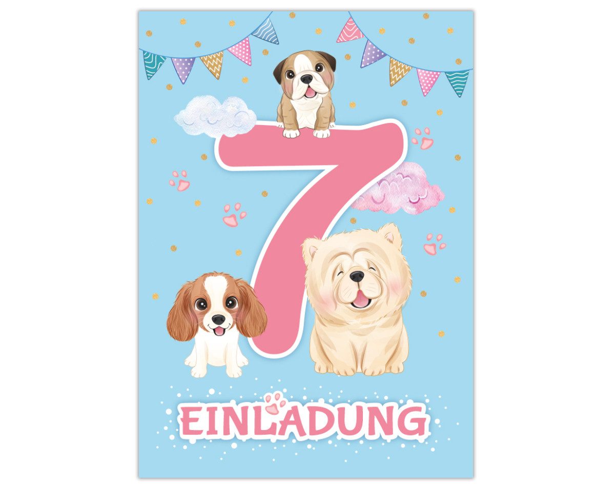 Einladungskarten Hunde Einladungen zum 7. Kindergeburtstag Karten Mädchen Welpen