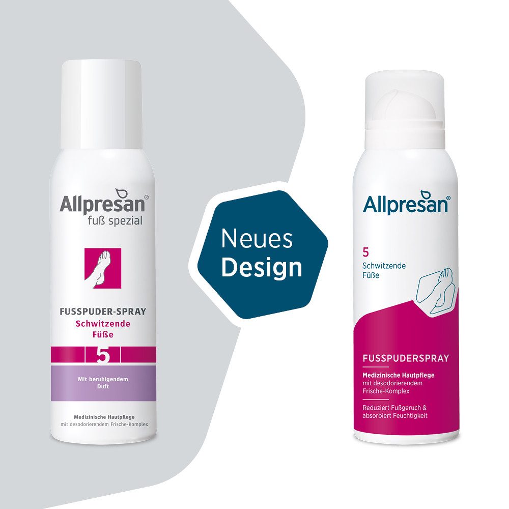 Allpresan Deo-Körperpuder Allpresan Fuß spezial 5 Fußpuder-Spray 125ml, Ohne Aluminiumsalze & Konservierungsstoffe, 1-tlg., Für angenehmen Duft und ein trockenes Gefühl an den Füßen