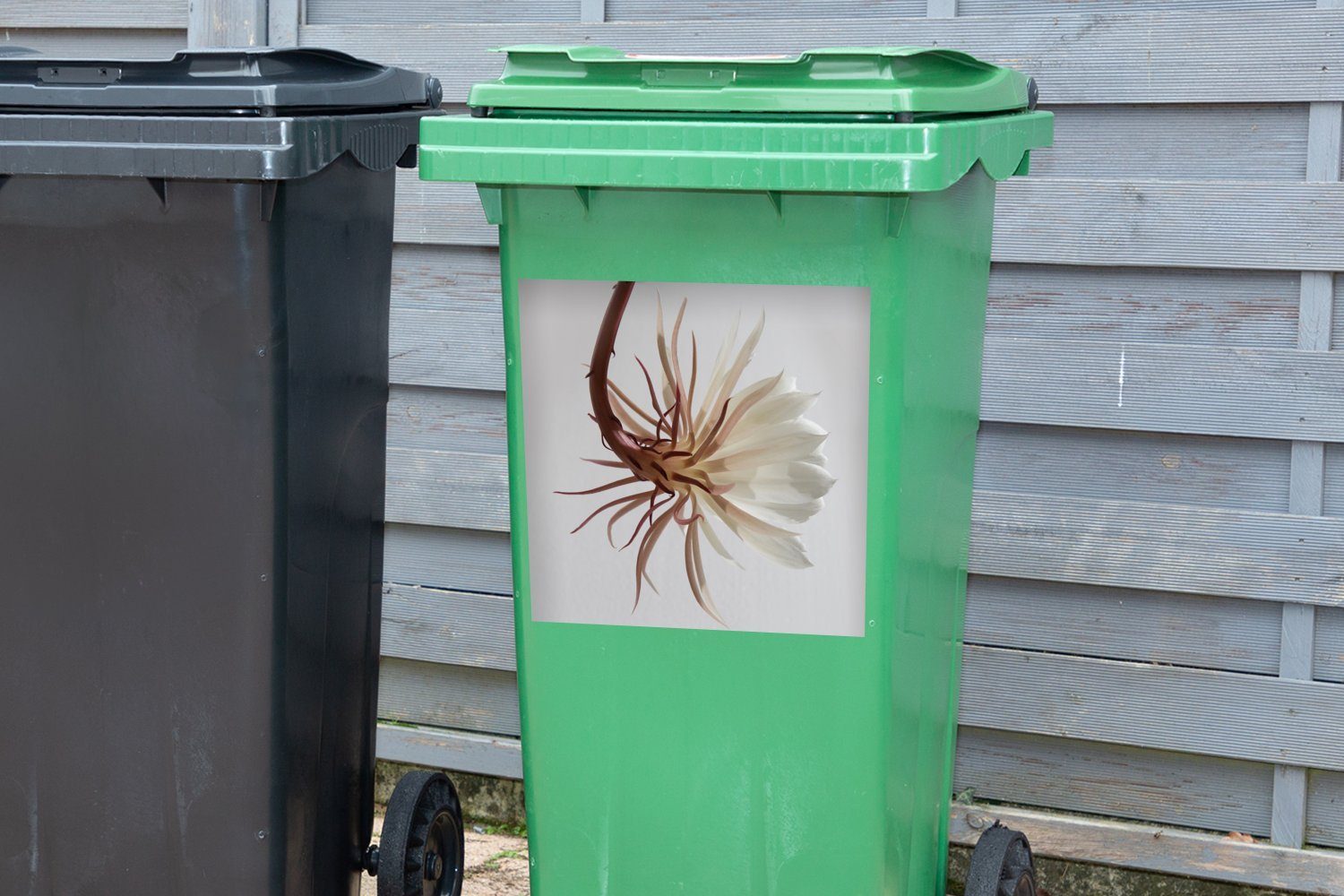 MuchoWow Wandsticker Blumen - Container, St), Blätter - Sticker, (1 Mülltonne, Abfalbehälter Weiß Mülleimer-aufkleber
