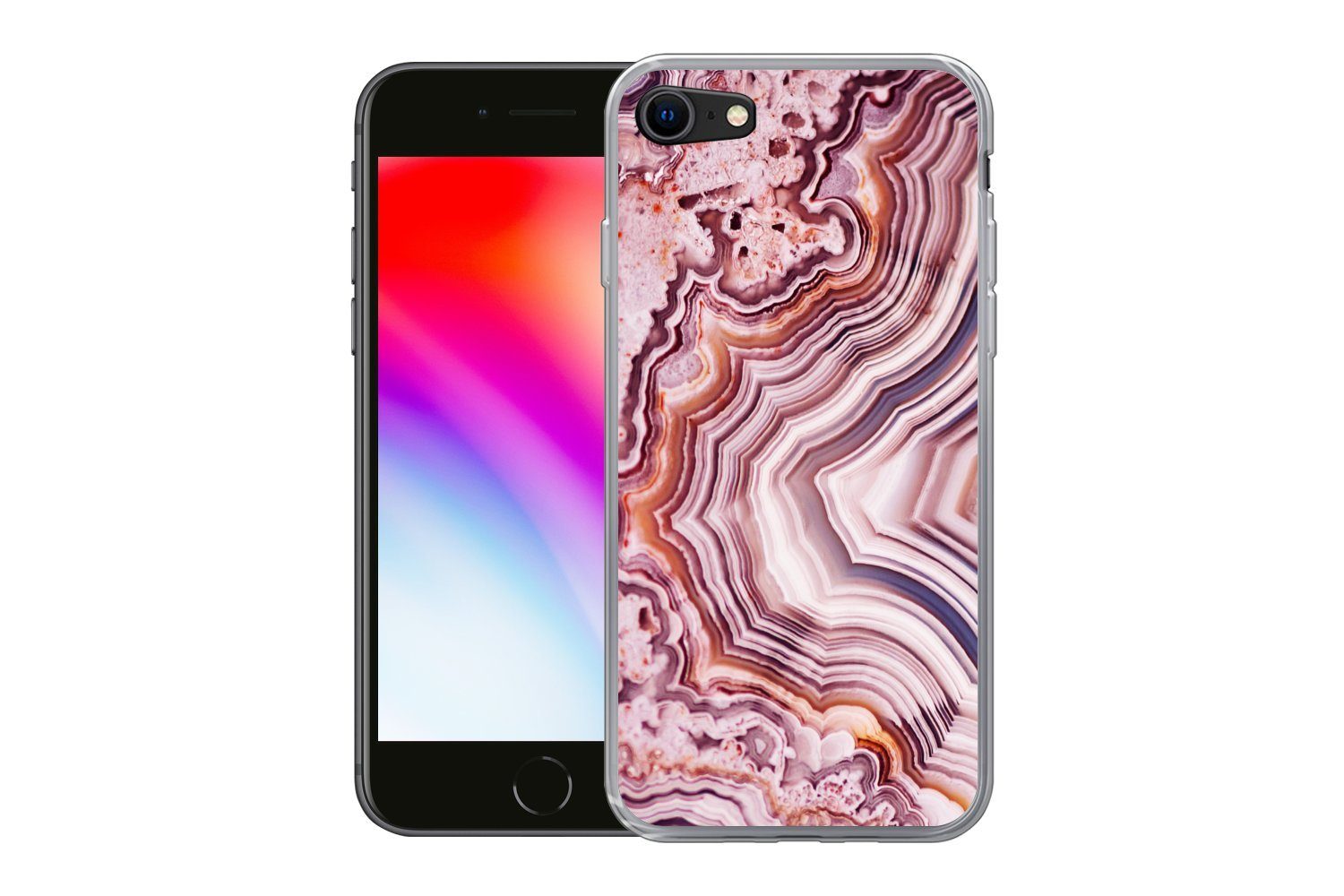 MuchoWow Handyhülle für Apple iPhone 8 Naturstein - Rosa - Luxus, Smartphone-Bumper, Print, Handy Schutzhülle Dünn