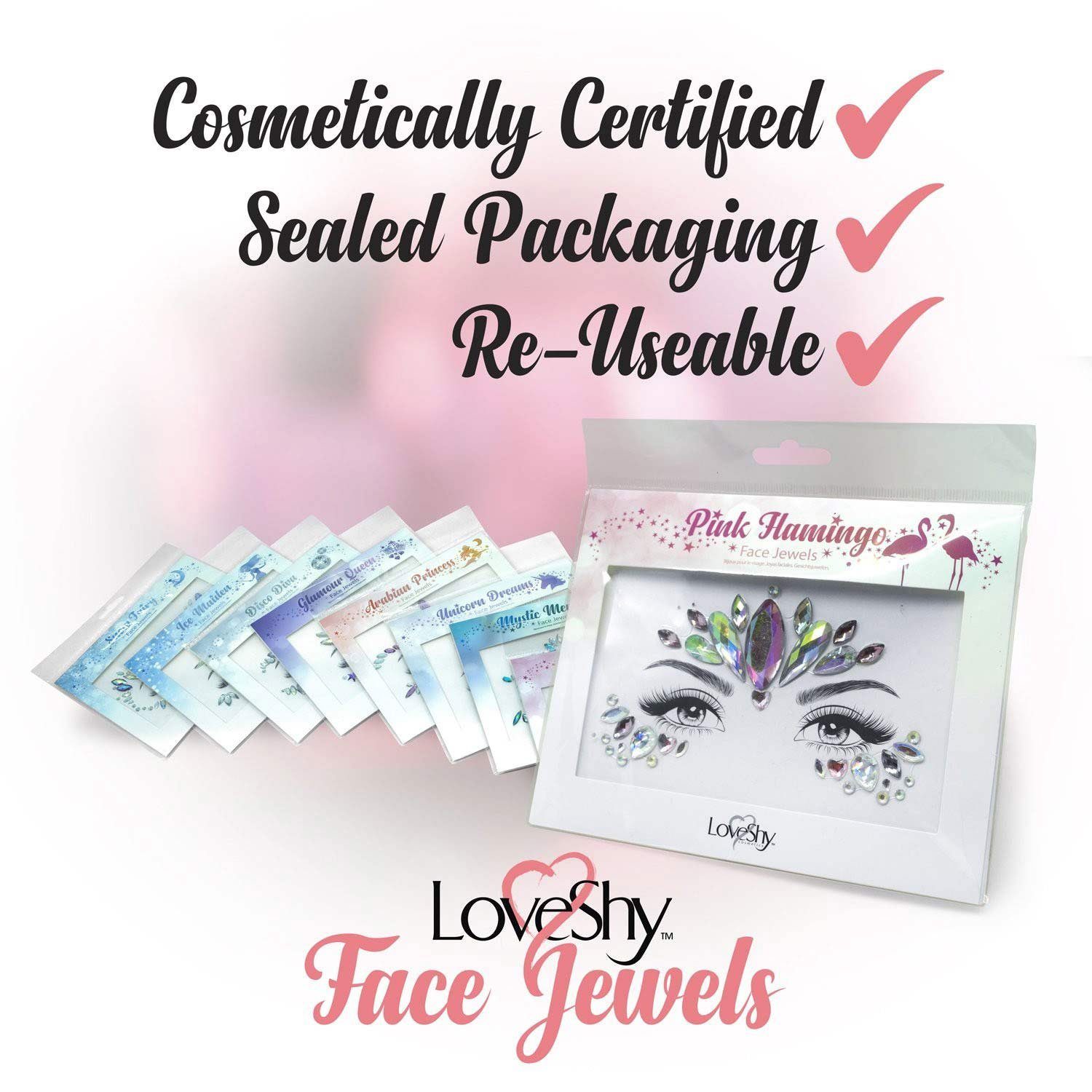 PaintGlow Strass-Tattoo Face Jewels 'Pink Flamingo' - Selbstklebende Glitz