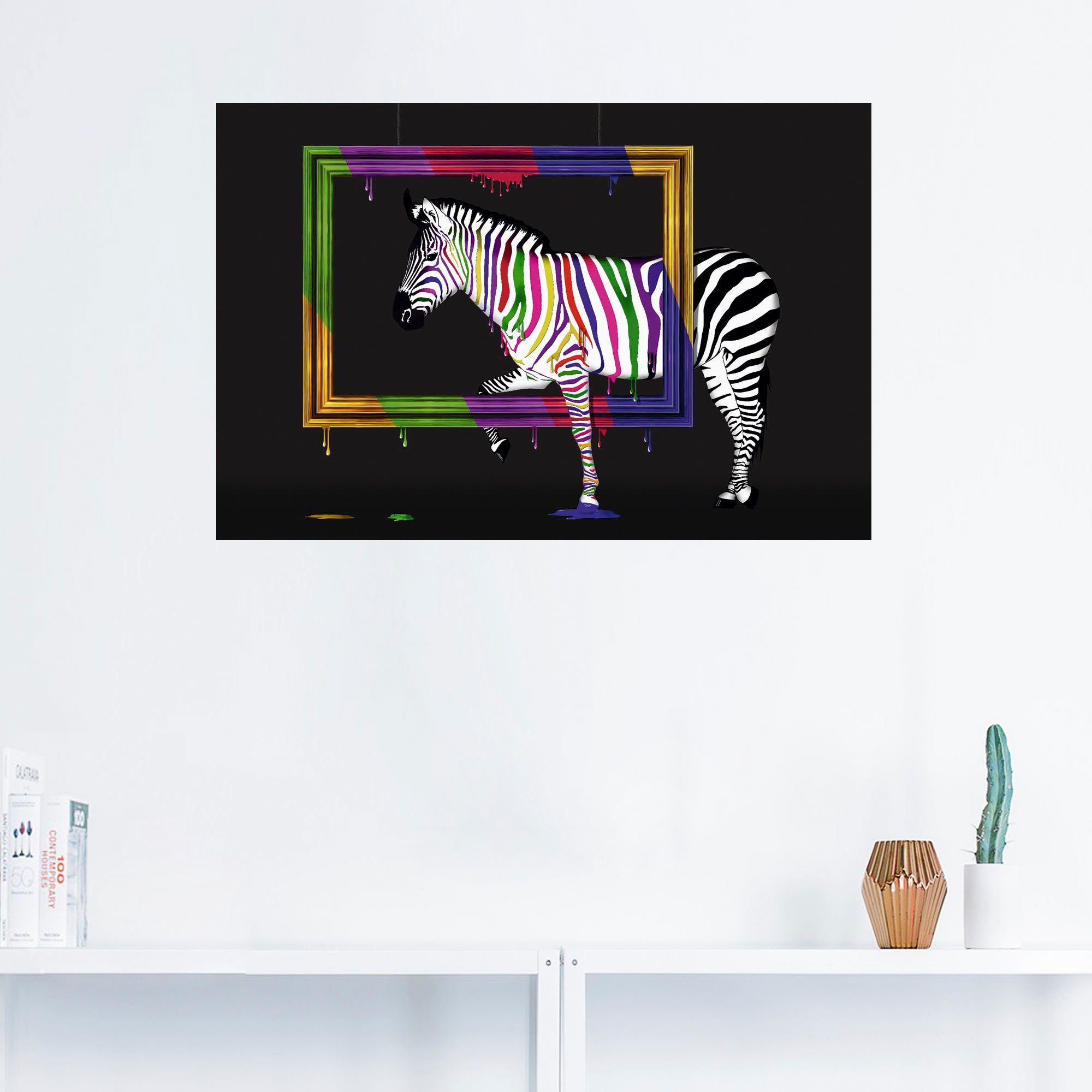 Artland Wandbild Das Regenbogen Zebra, Animal Fantasy (1 St), als  Leinwandbild, Poster, Wandaufkleber in verschied. Größen