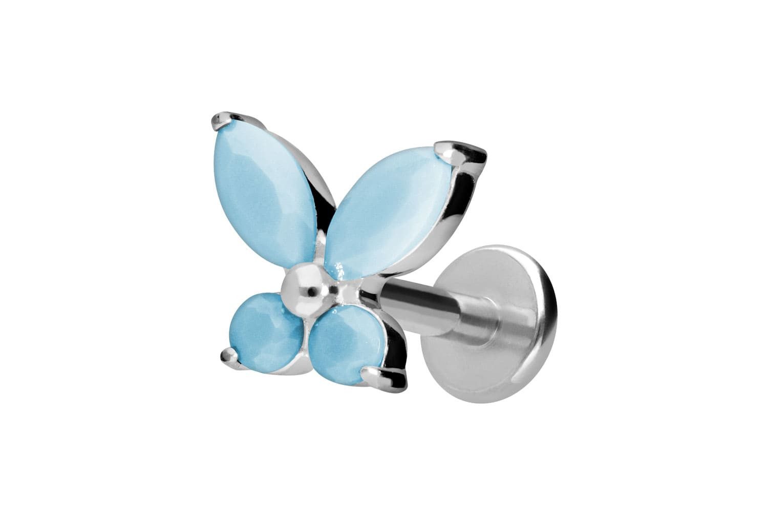 Piercing-Set Titan Labret mit Innengewinde SCHMETTERLING + SYNTHETISCHE TÜRKISE