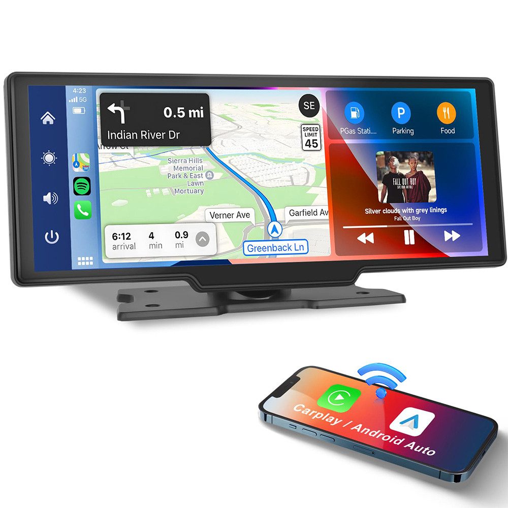 Hikity 10,26" IPS-Touchscreen Digitaler Medienempfänger Wireless Carplay/Auto Навігаціяsgerät (Bluetooth/Airplay/Spiegelverbindung/SD/TF)