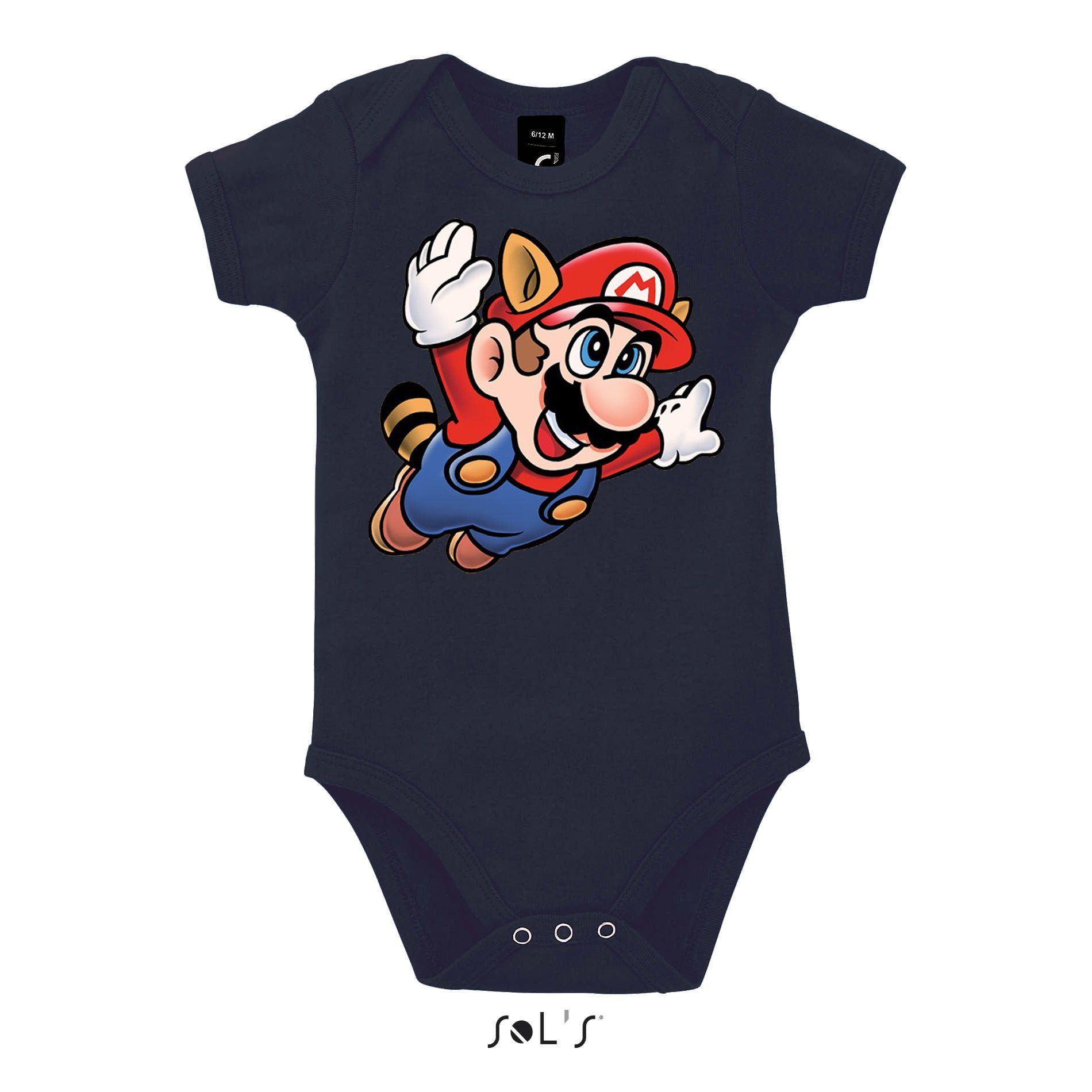 Blondie & Brownie Strampler Kinder Baby Super Mario 3 Fligh Nintendo Gamer Nerd Konsole Navyblau