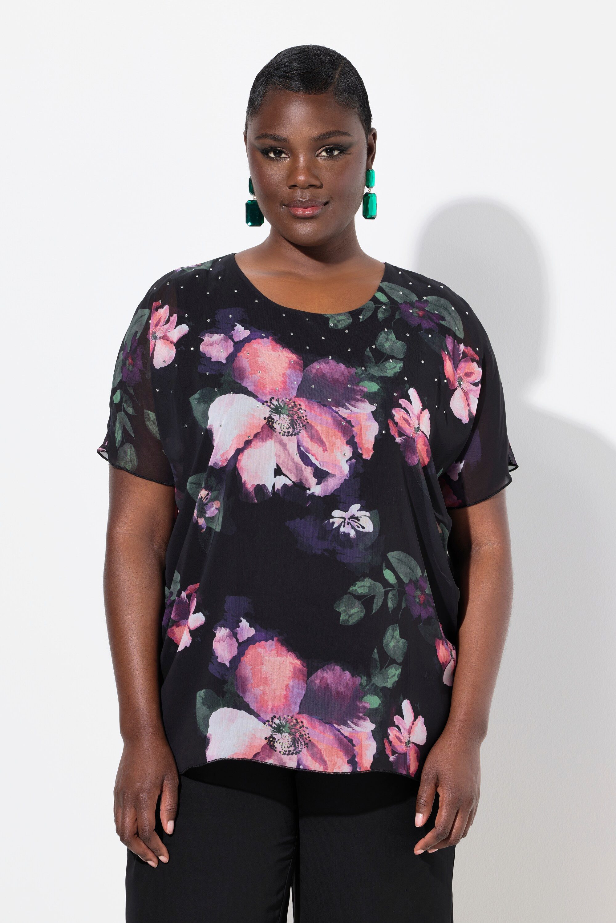 Ulla Popken Longbluse Chiffonbluse doppellagig A-Linie günstig online kaufen