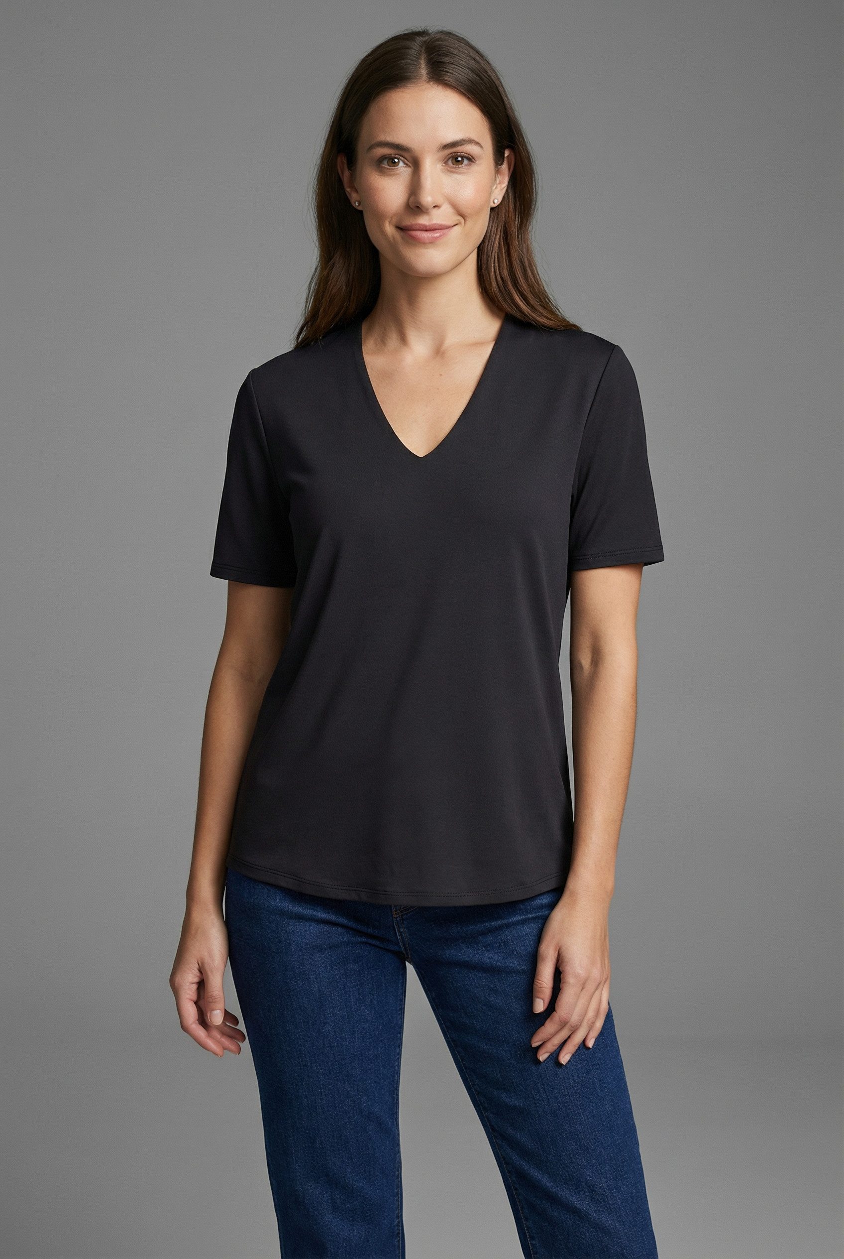 FREEQUENT Kurzarmbluse FQYR elastisch, mit V-Ausschnitt