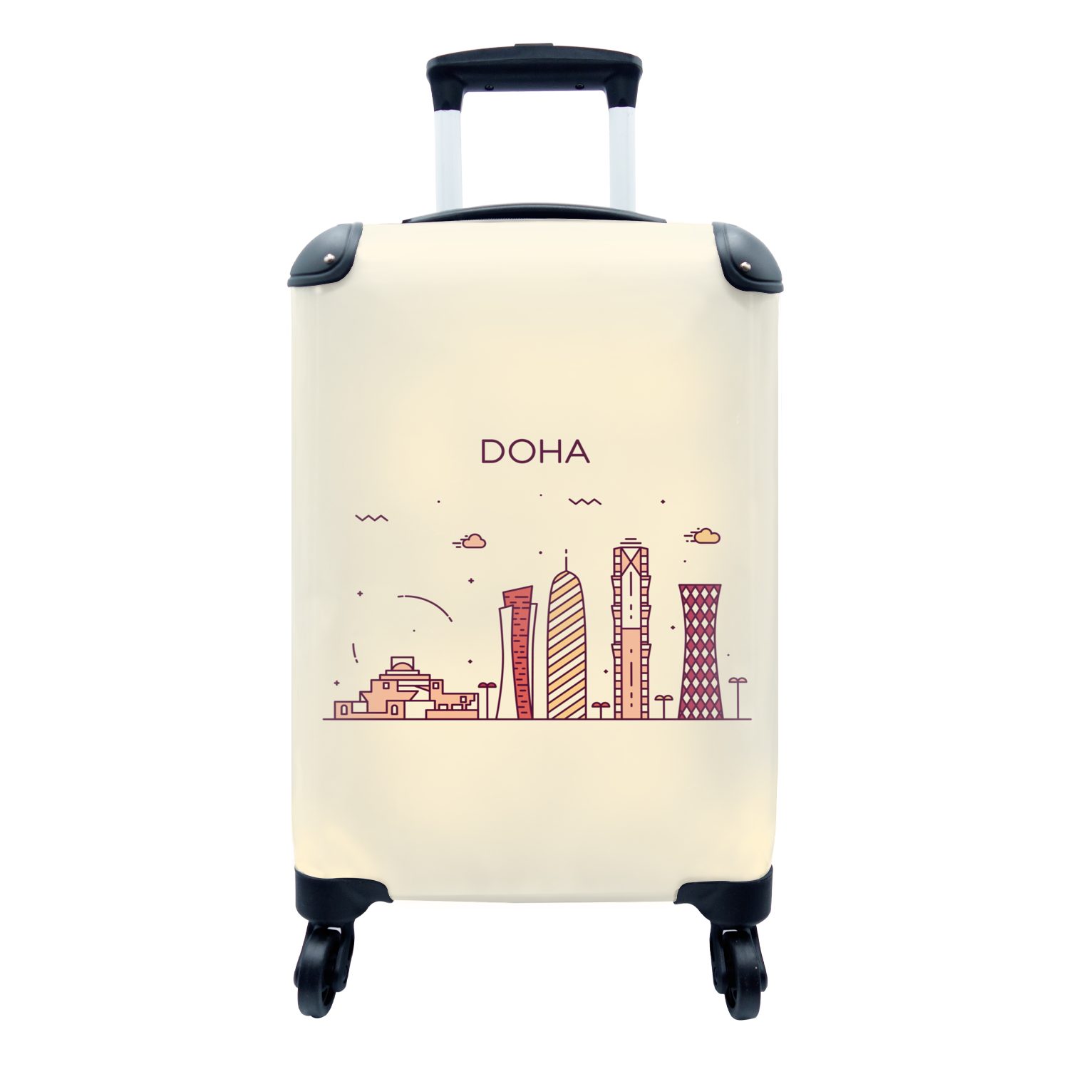 Doha, für rollen, Trolley, Handgepäck Ferien, MuchoWow - - Skyline Reisetasche Katar Handgepäckkoffer 4 mit Reisekoffer Rollen,