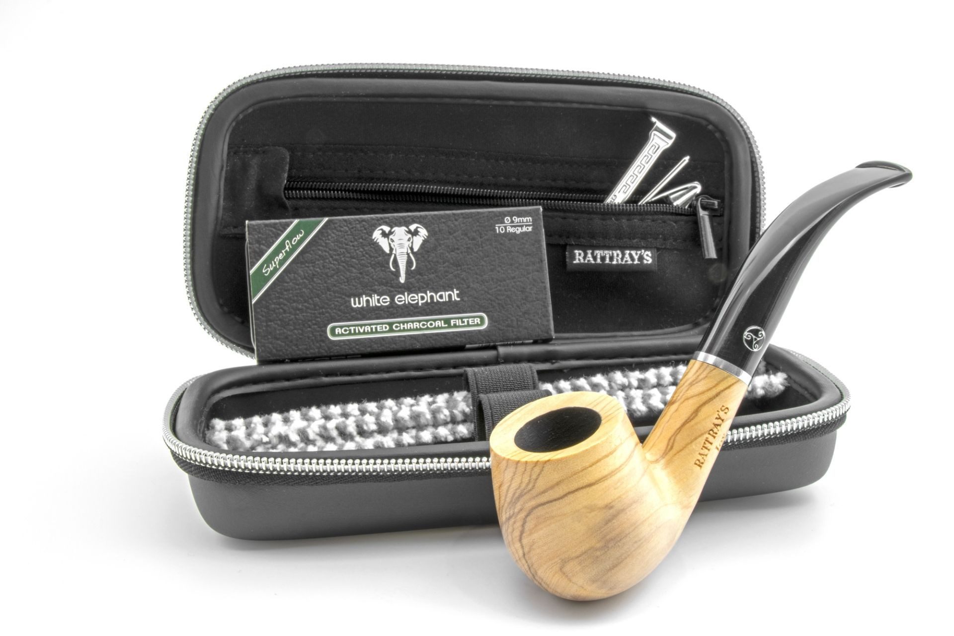 Handpfeife Pfeife Joy Starter Set Olive Bent gebogen glatt mit Tasche und Zubehör