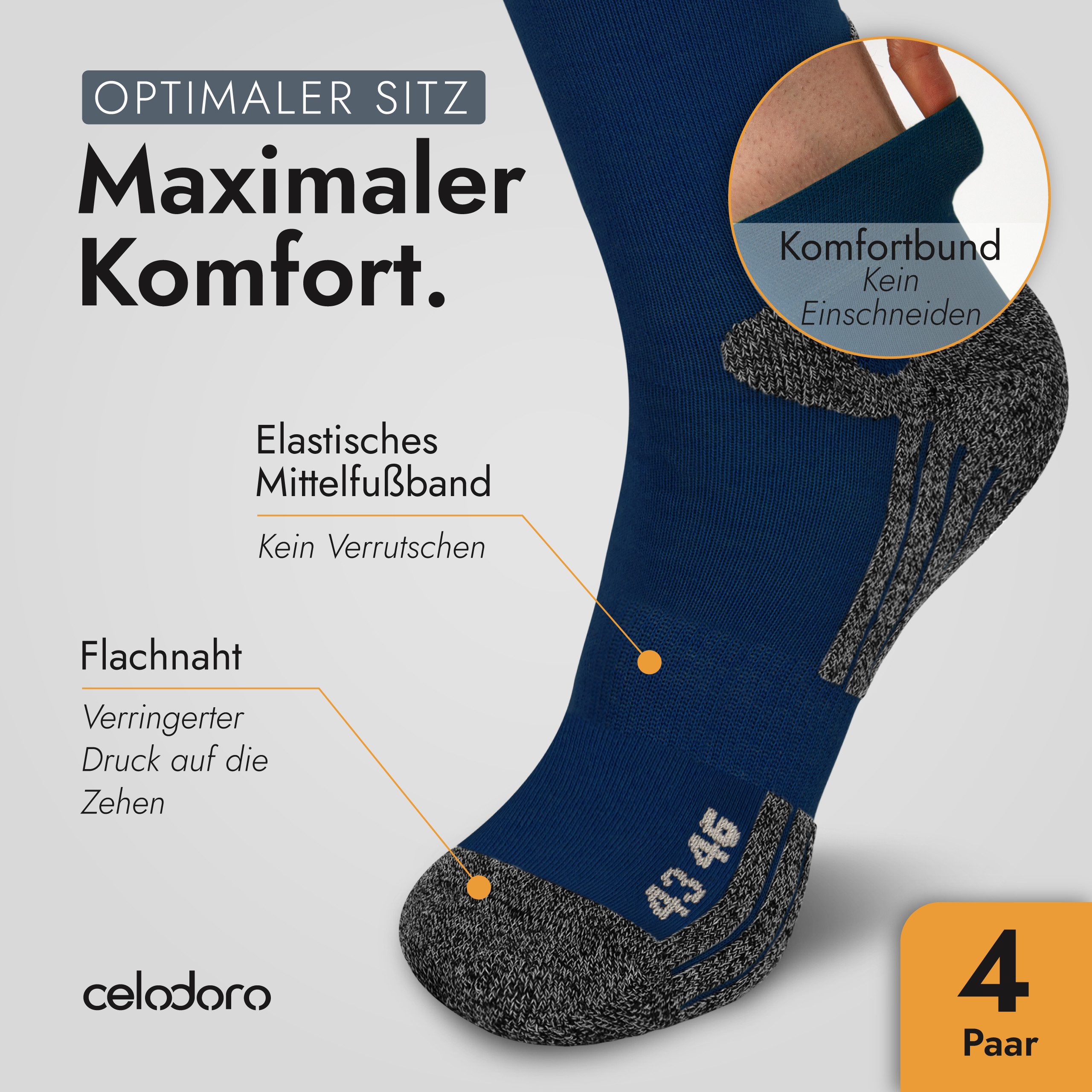 celodoro Arbeitssocken 4 Paar Wandersocken, Arbeitssocken & Sportsocken Anti-Schweiß