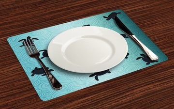 Platzset, Waschbare Stoff Esszimmer Küche Tischdekorations Digitaldruck, Abakuhaus, (4-teilig, 4 Teilig-St., Set aus 4x), Schildkröte Baby-Schildkröten Tief Sealife
