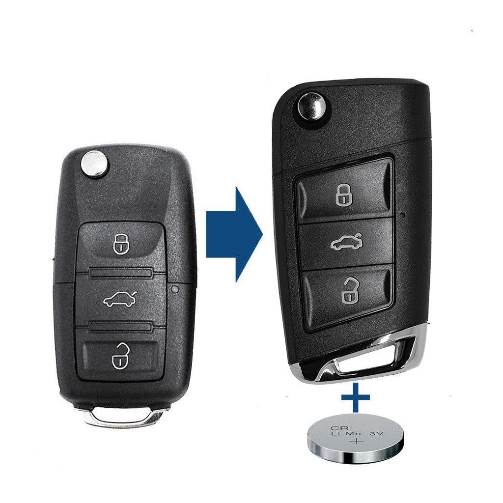 mt-key Auto Klapp Schlüssel Umbau Gehäuse + 1x HAA Rohling + passende CR2032 Knopfzelle, CR2032 (3 V), für Seat Skoda VW GOLF PASSAT bis BJ. 11/2009 Funk Fernbedienung
