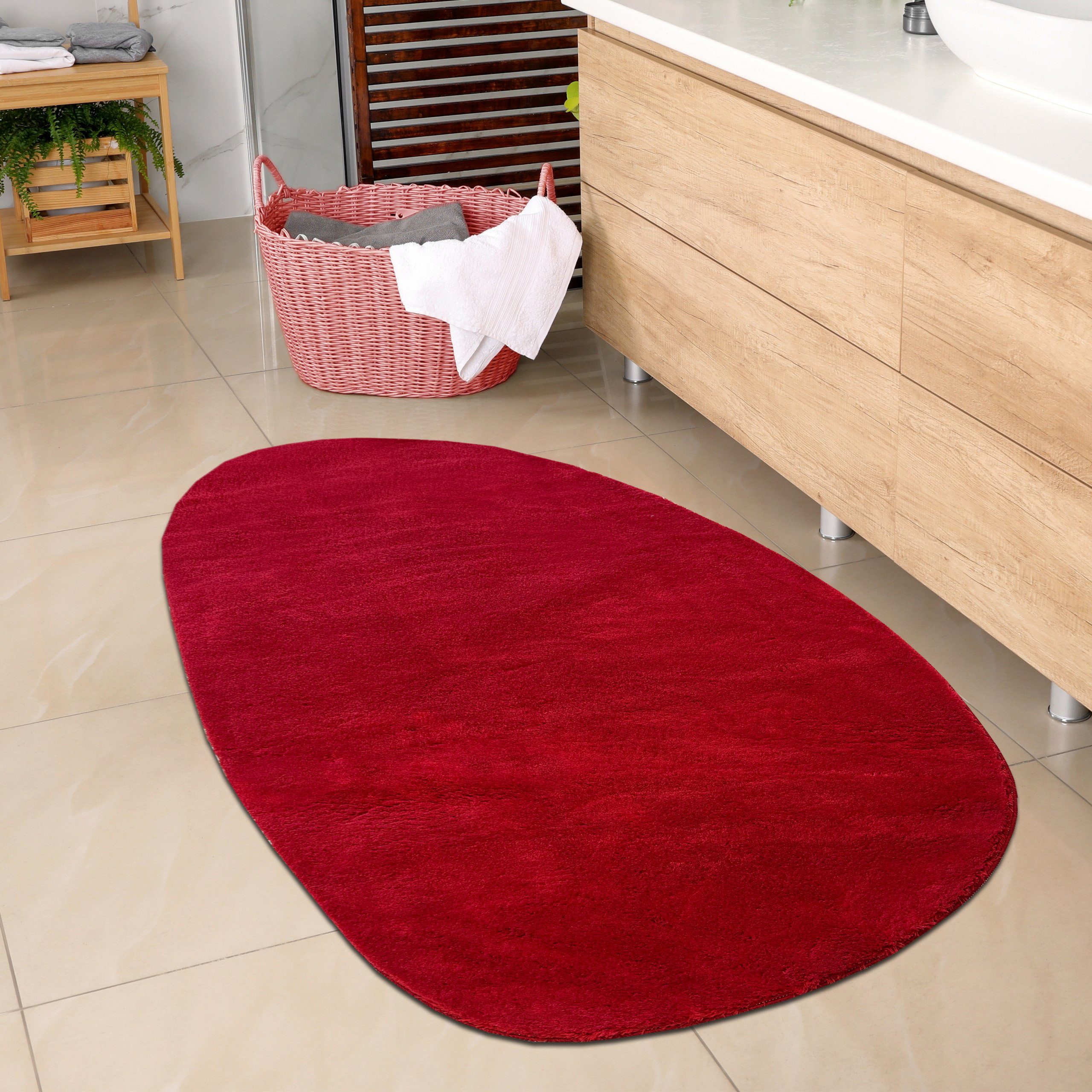 Teppich Ovaler Badezimmer Teppich – pflegleicht – in rot, Carpetia, Oval, Höhe: 16 mm