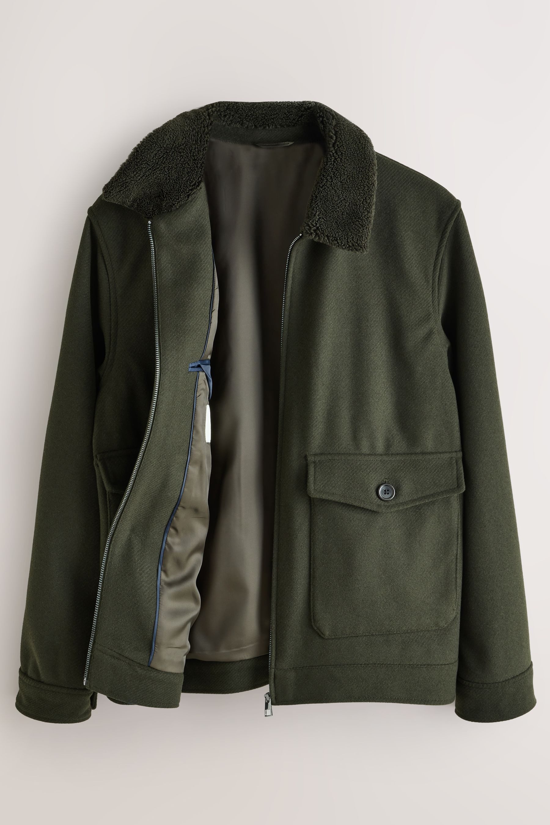 Next Wollmantel Twill-Jacke mit Borgkragen aus Wollgemisch (1-tlg)