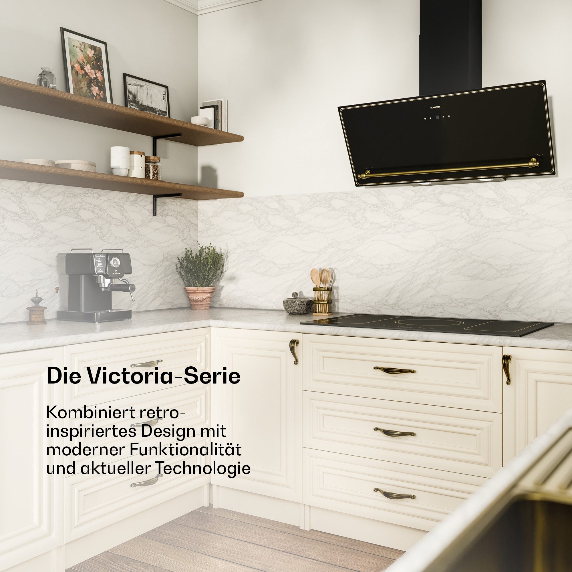Klarstein Deckenhaube Victoria Victoria, kopffrei Dunstabzugshaube Umluft Abluft LED Touch 90cm
