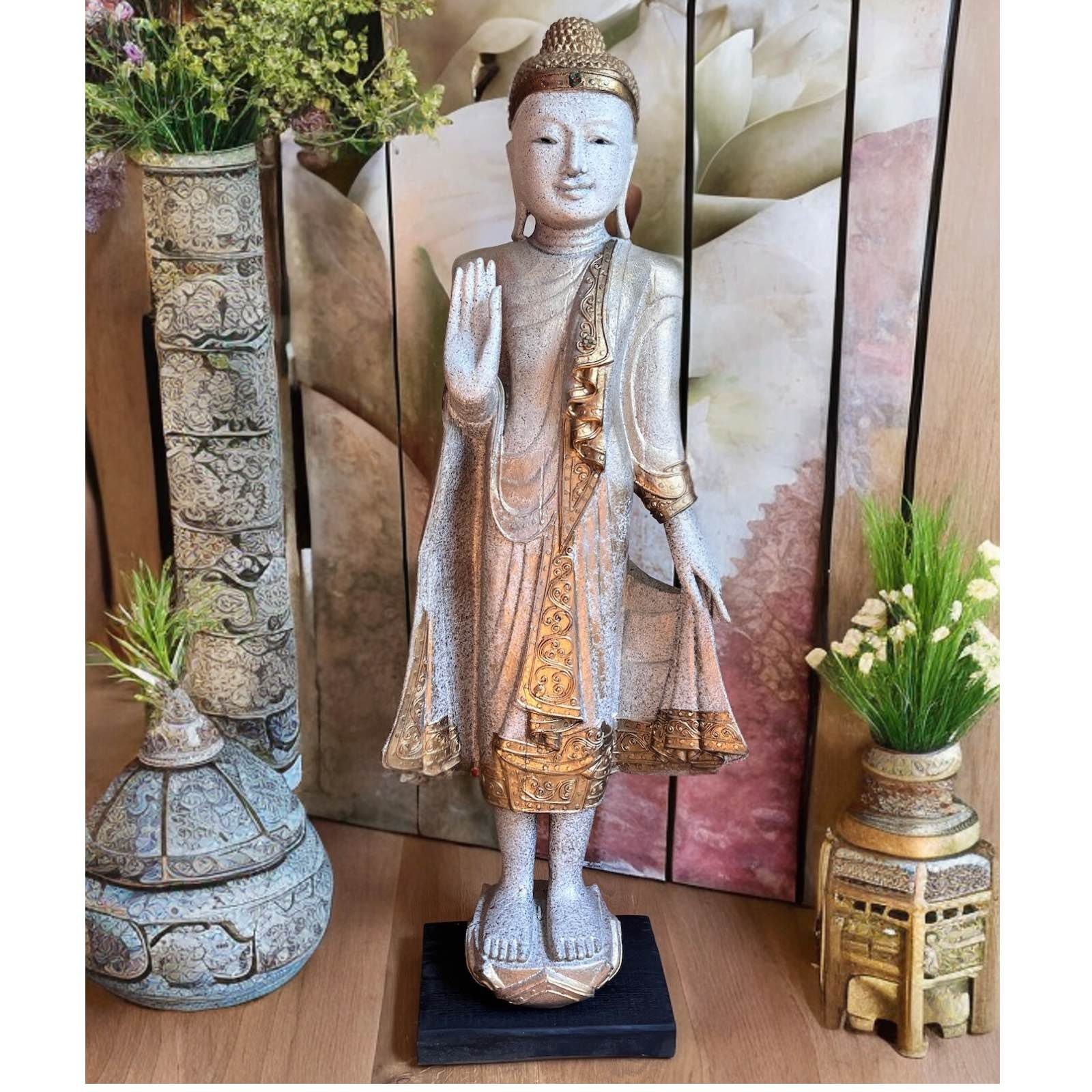 Asien LifeStyle Buddhafigur Montags Buddha 108cm Figur Thailand groß Holz