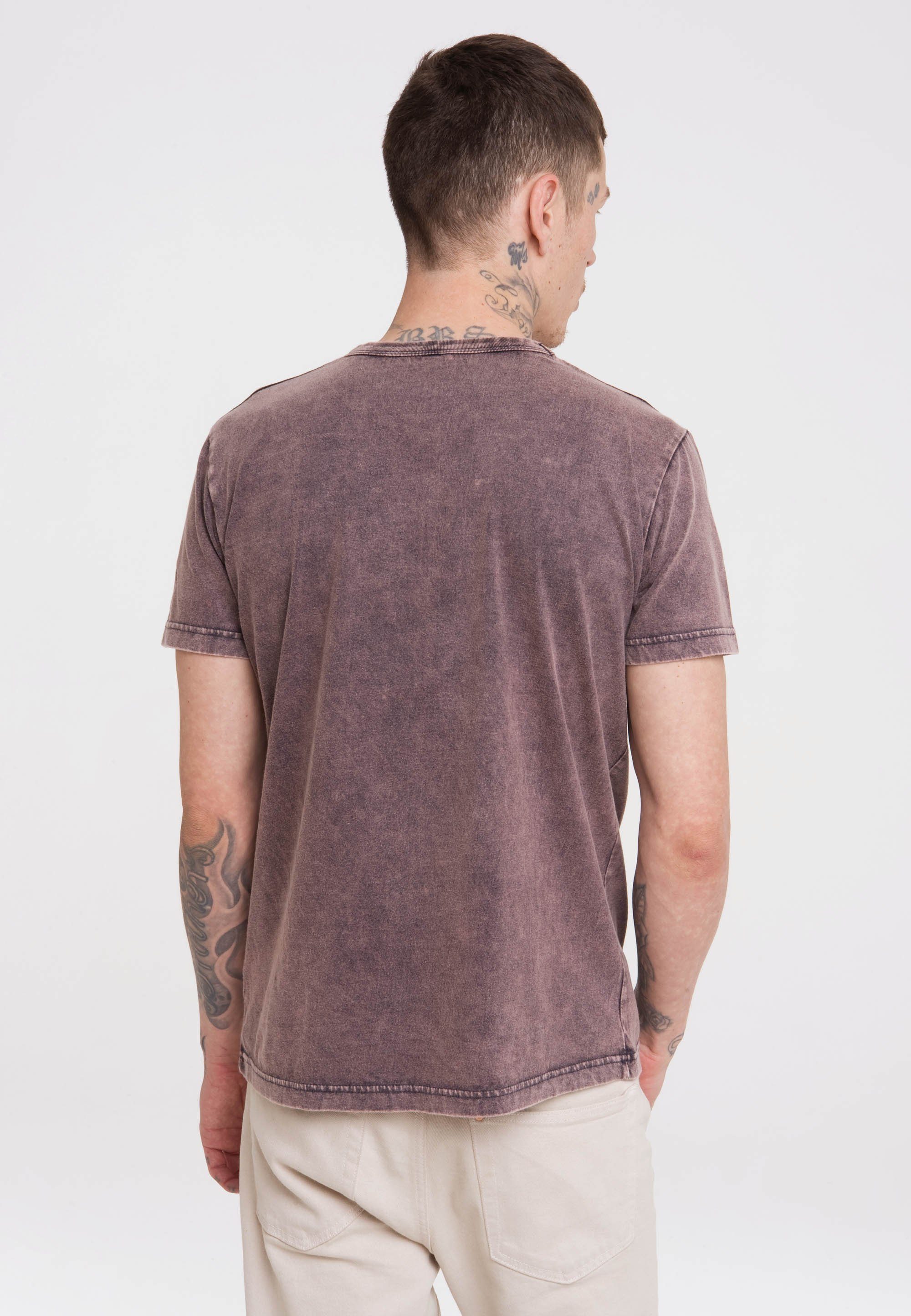 Maulwurf T-Shirt Print violett LOGOSHIRT kleine lizenziertem Der mit