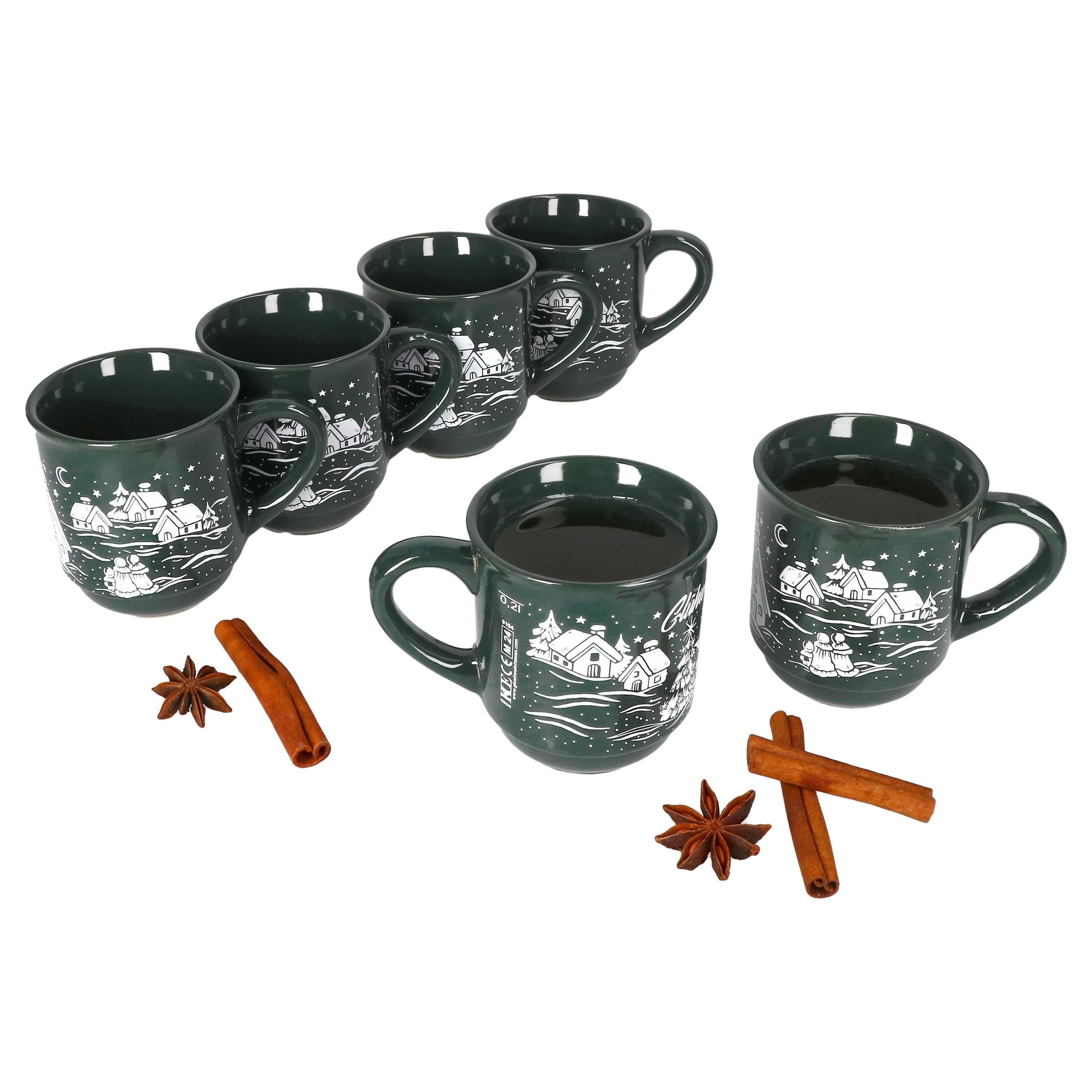 MamboCat Tasse 6x Кухоль глінтвейну 0,2L grün Weihnachtslandschaft Glühweintassen, Keramik, Weihnachtsgeschirr, Weihnachten, geeicht, Weihnachtsmarkt