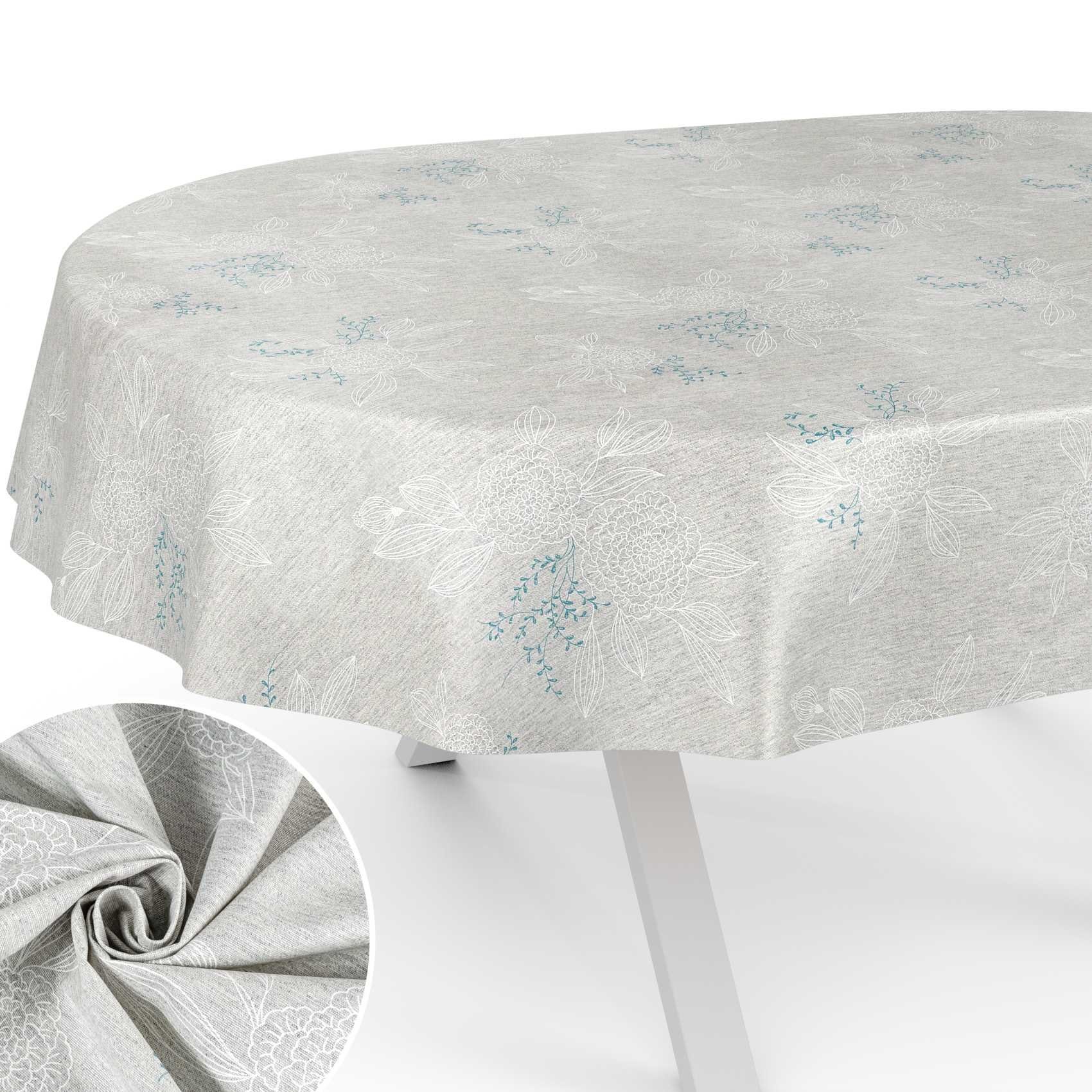 ANRO Tischdecke aus Stoff mit Blumen Pflanzen wasserabweisend Tischtuch Tischwäsche (Einzelstück 1-tlg), mit Acryl Beschichtung