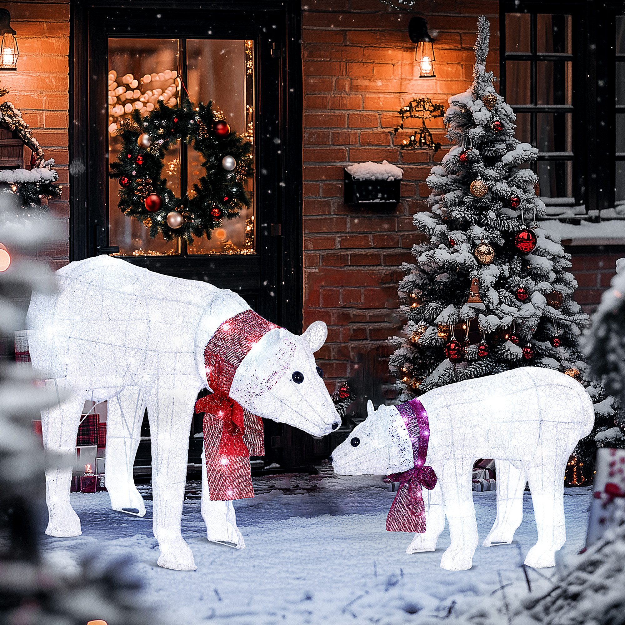 Outsunny Weihnachtsfigur mit 140 LEDs (Eisbären-Weihnachtsdekoration, 2 St., Weihnachtsdeko), Wasserfest, Weiß