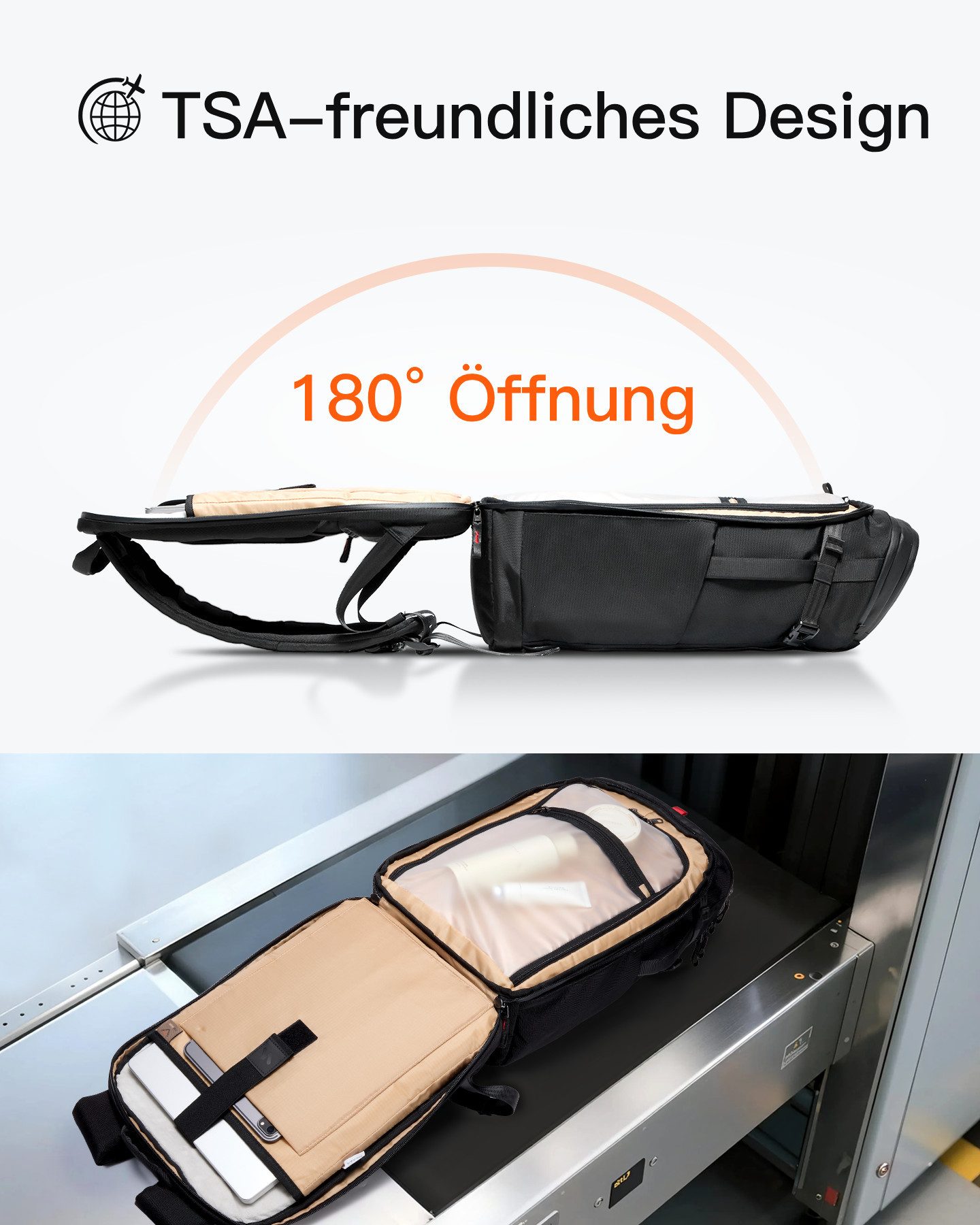 Inateck Laptoprucksack Handgepäck Rucksack 40L/28L, Groß Reiserucksack für 17/16 Zoll Laptop, TSA Freundlich, Spritzwassergeschützt – Bild 5 von 5