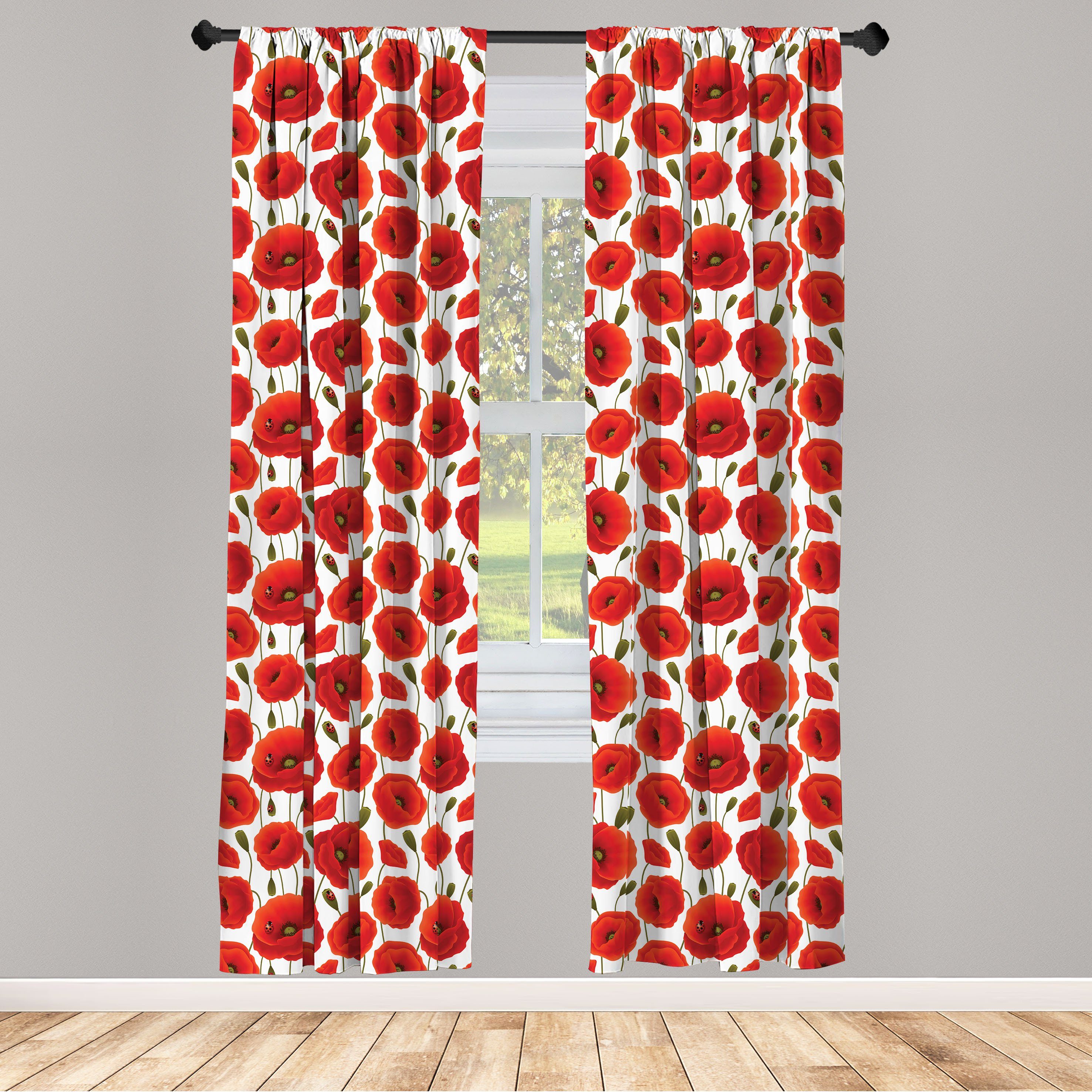 Gardine Vorhang für Wohnzimmer Schlafzimmer Dekor, Abakuhaus, Microfaser, Mohn Floral Blossom Spring