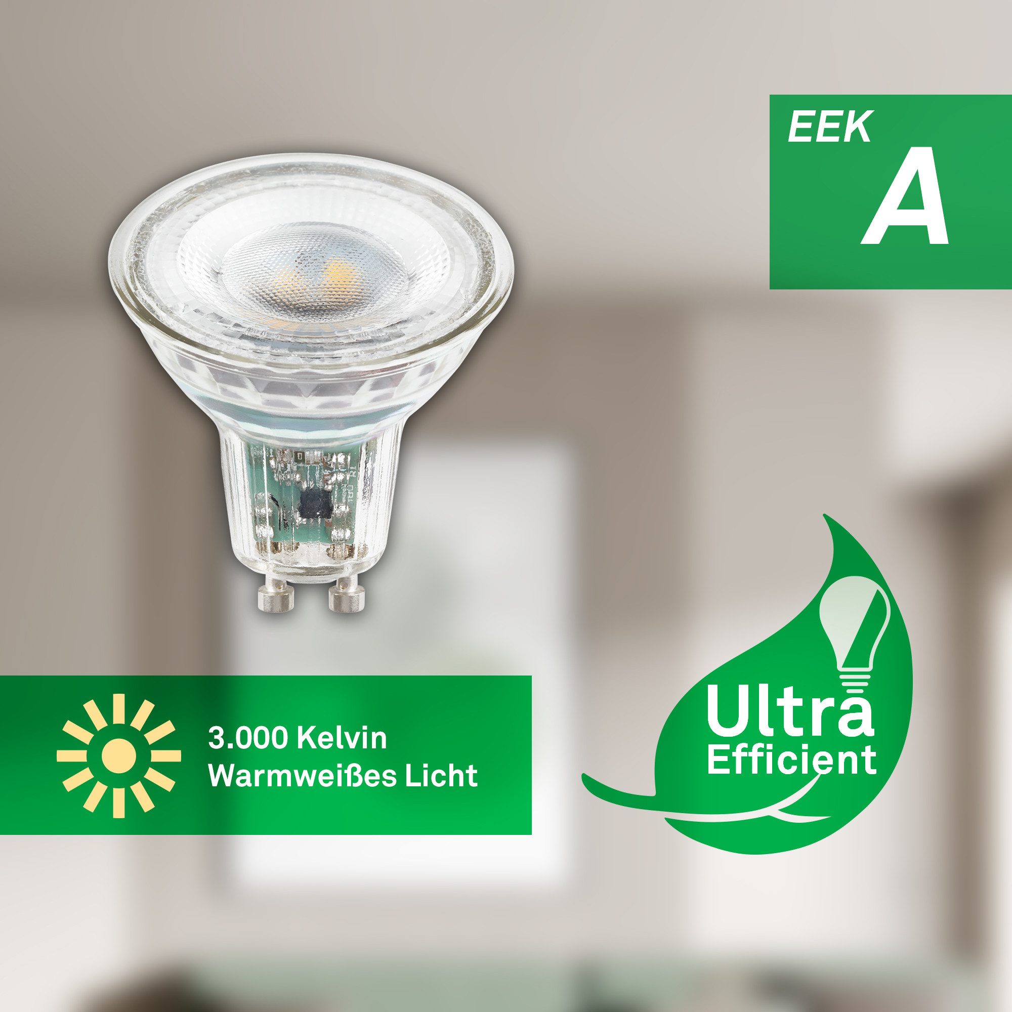 Briloner Leuchten LED-Leuchtmittel Ultraeffizientes GU10 Leuchtmittel EEK A, 2er Set, GU10, GU10, Warmweiß, 2,5W, 450 Lumen, 3000K – Bild 5 von 5