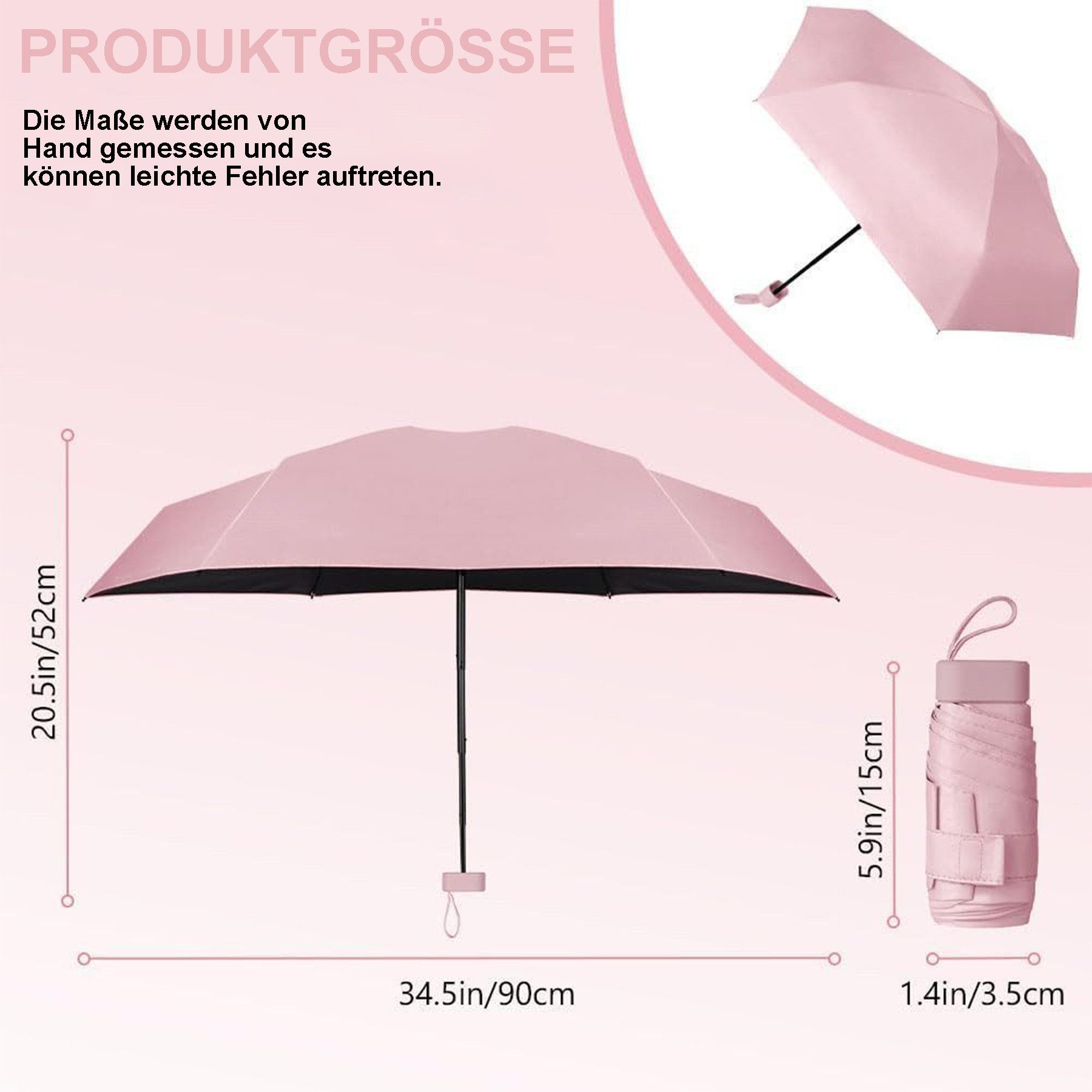 Mutig Taschenregenschirm Regenschirm Reise-Regenschirm,Mini Regenschirm, Kleiner UV-Regenschirm, Winddichter Regenschirm Mit Kapselhülle,Tragbarer Taschenschirm