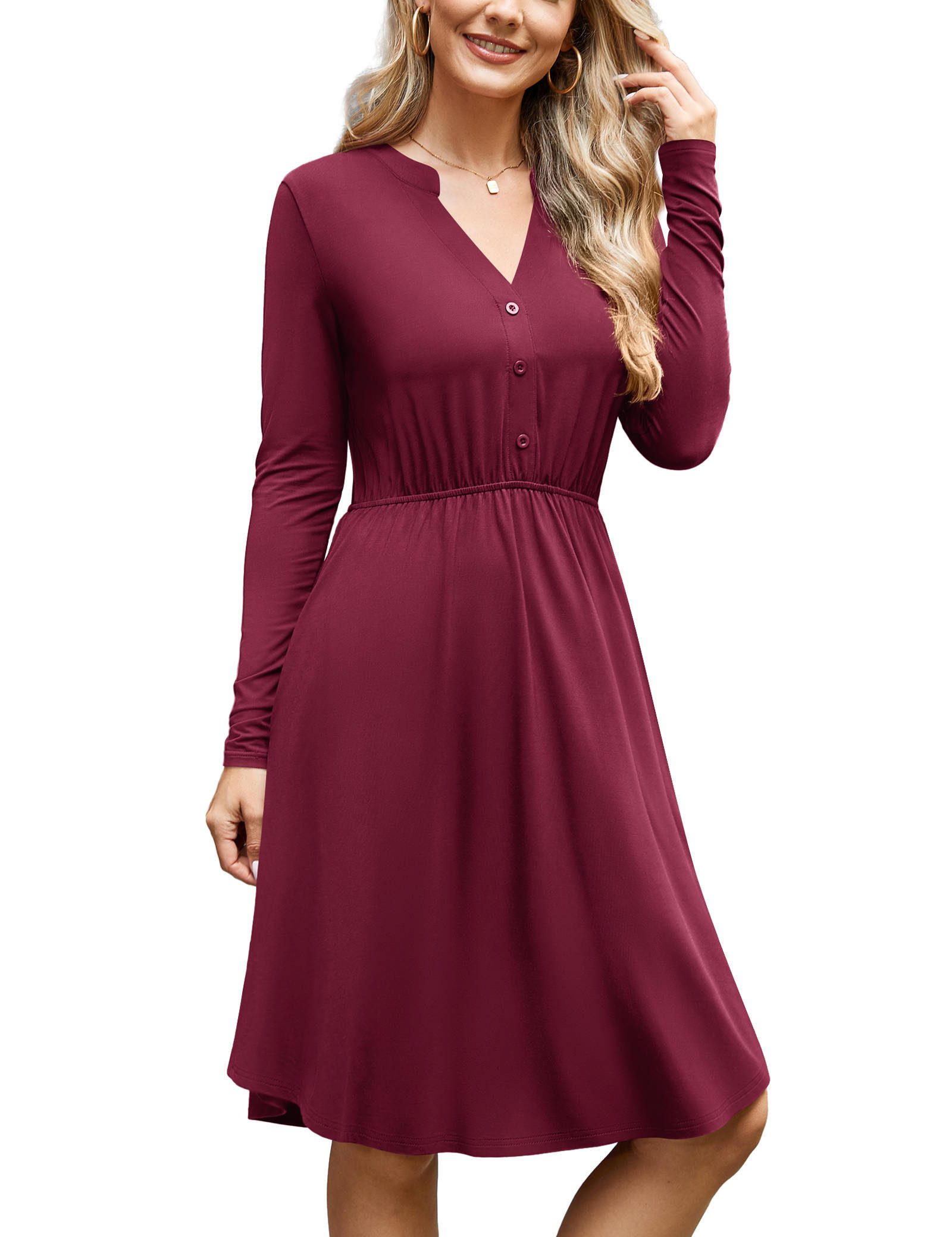 Beluring Midikleid Damen Langarm A-Linien Kleid günstig online kaufen