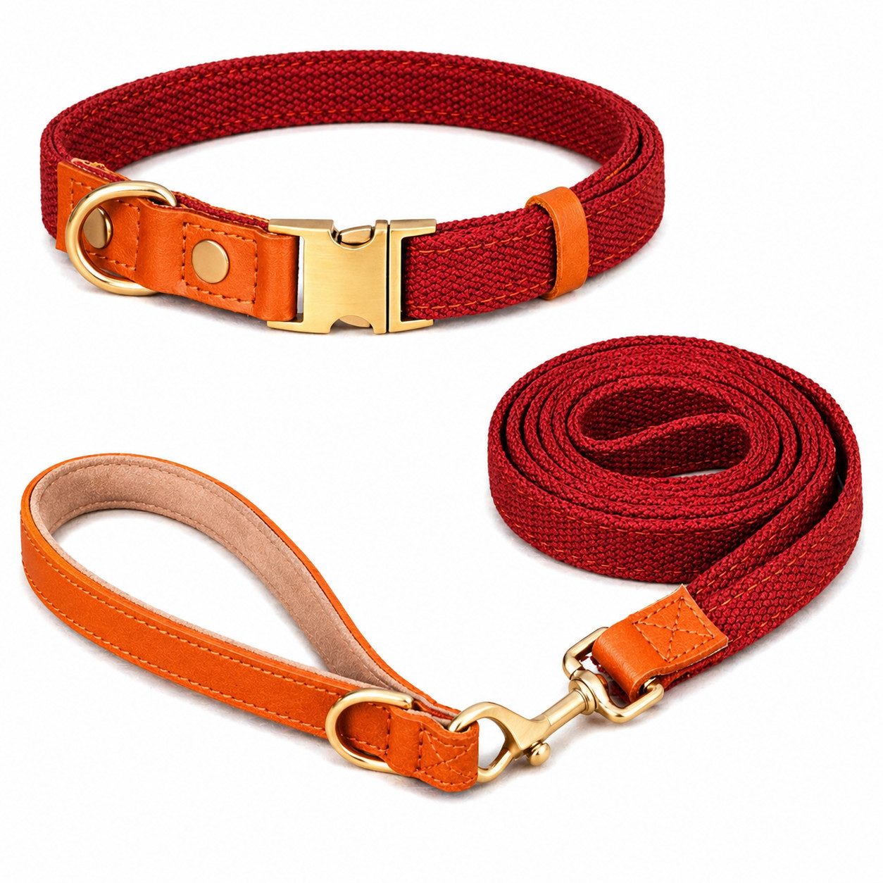 Illes-Laedchen Hunde-Halsband hochwertiges Hundehalsband & Hundeleine Set aus Nylon mit Leder, – Verstellbares Hunde Set in verschiedenen Größen & Farben