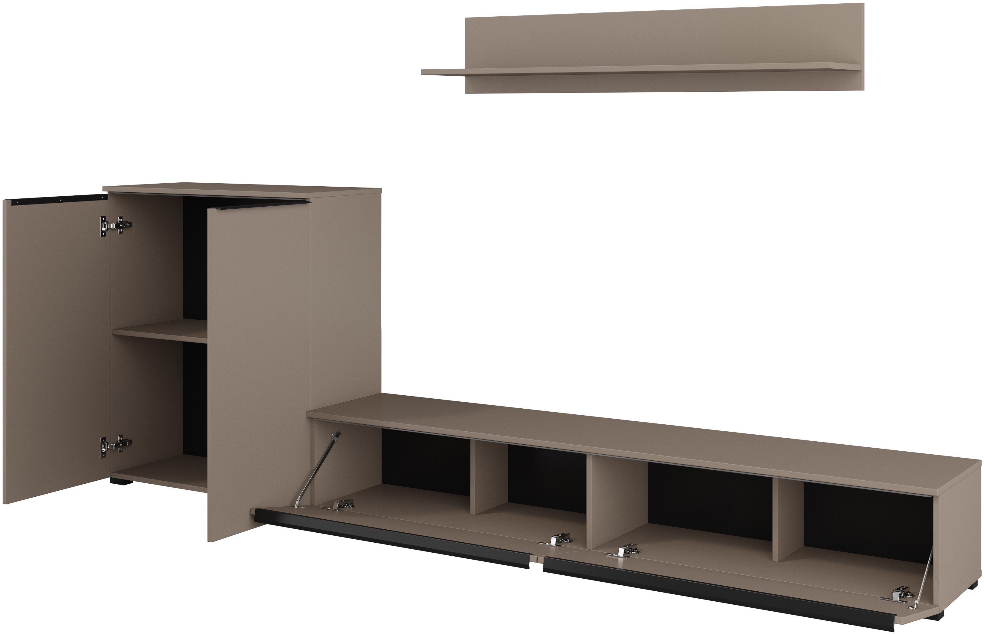 INOSIGN Wohnwand Tana, Breite 260 cm, moderne Anbauwand, (3-St), Mediawand (Set, 3-St), Lowboard, Wandregal, Kommode