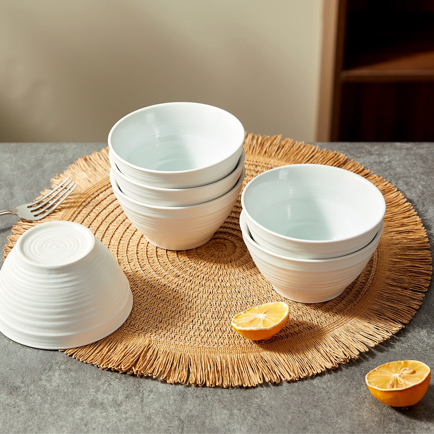 JIWOO Müslischale 6er Ø11,8cm, Frühstückschalen Eisschale Dessertschalen Schale, Keramik, (Schaleset, 6-tlg), Porzellan Hochwertiges Schalen Cyan Mikrowellenofen Spülmaschine