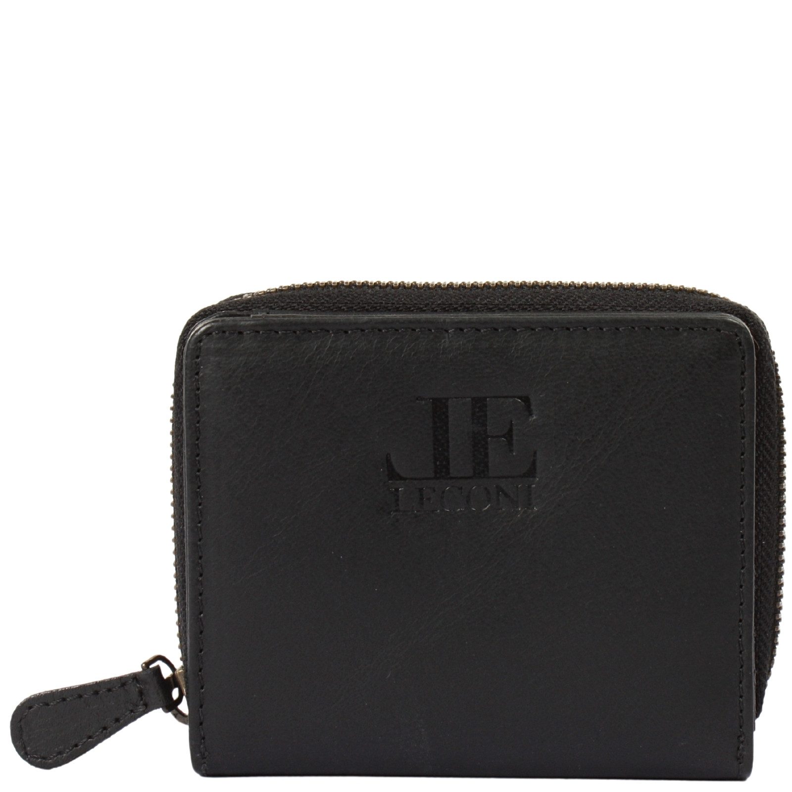 LECONI Geldbörse kompakte Brieftasche für Damen & Herren Portemonnaie RFID Leder LE9031, Viele Kartenfächer & Münzfach & Reißverschluss - 11,5x 9,5x 3cm