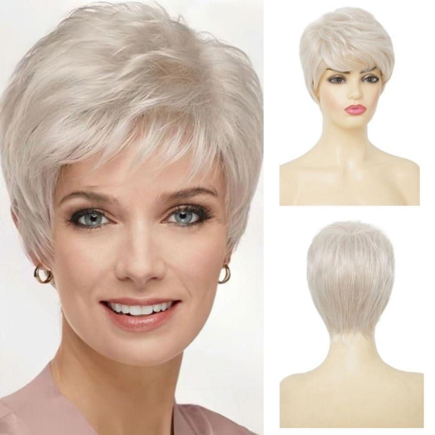 LuxusKollektion Kunsthaarperücke Perücke Damen Blond Pixie Cut Pony Synthetisch Grau Blond