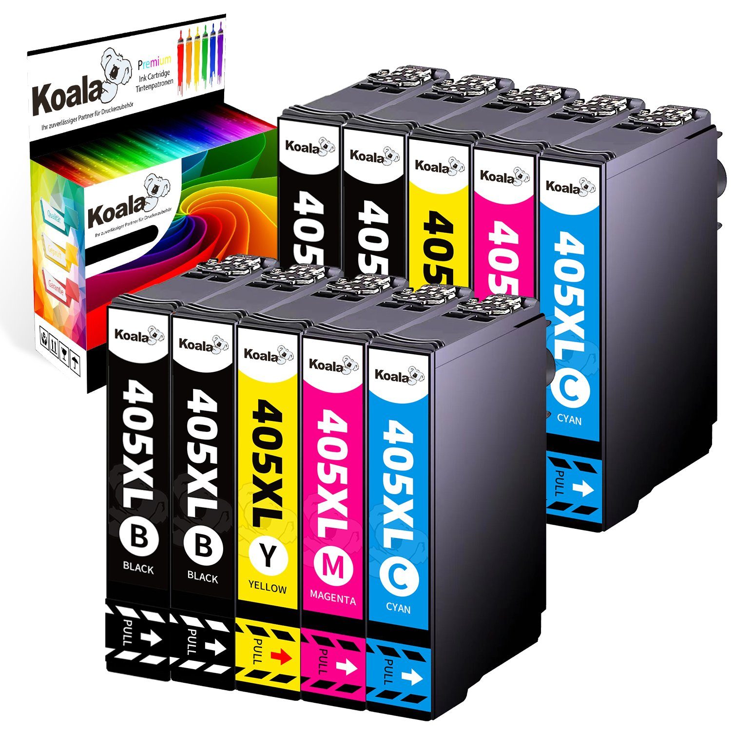 Koala 405XL Druckerpatronen für Epson 405 XL WorkForce Pro 10er Multipack Tintenpatrone (Packung, Epson 405 XL C13T05G64010 Druckerpatronen schwarz/magenta/cyan/Gelb)