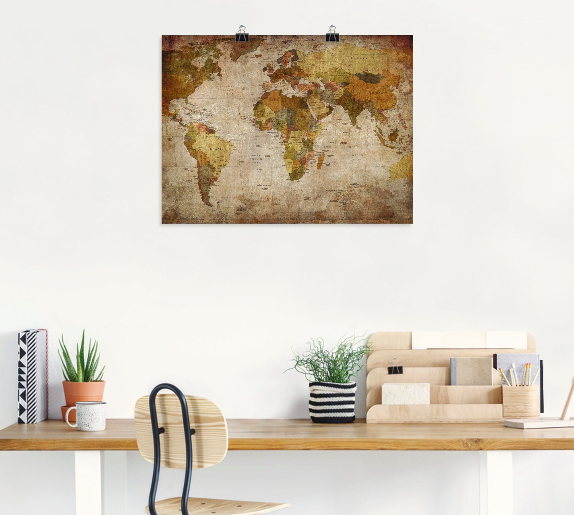 Artland Wandbild Weltkarte, Landkarten (1 St), als Leinwandbild, Poster in verschied. Größen