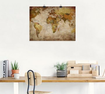 Artland Wandbild Weltkarte, Landkarten (1 St), als Alubild, Outdoorbild, Leinwandbild, Poster, Wandaufkleber