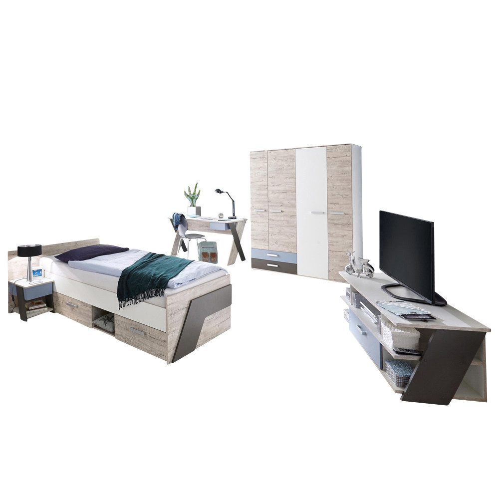 Lomadox Jugendzimmer-Set LEEDS-10, (Sparset, 5-tlg), Sandeiche Nb. mit weiß günstig online kaufen