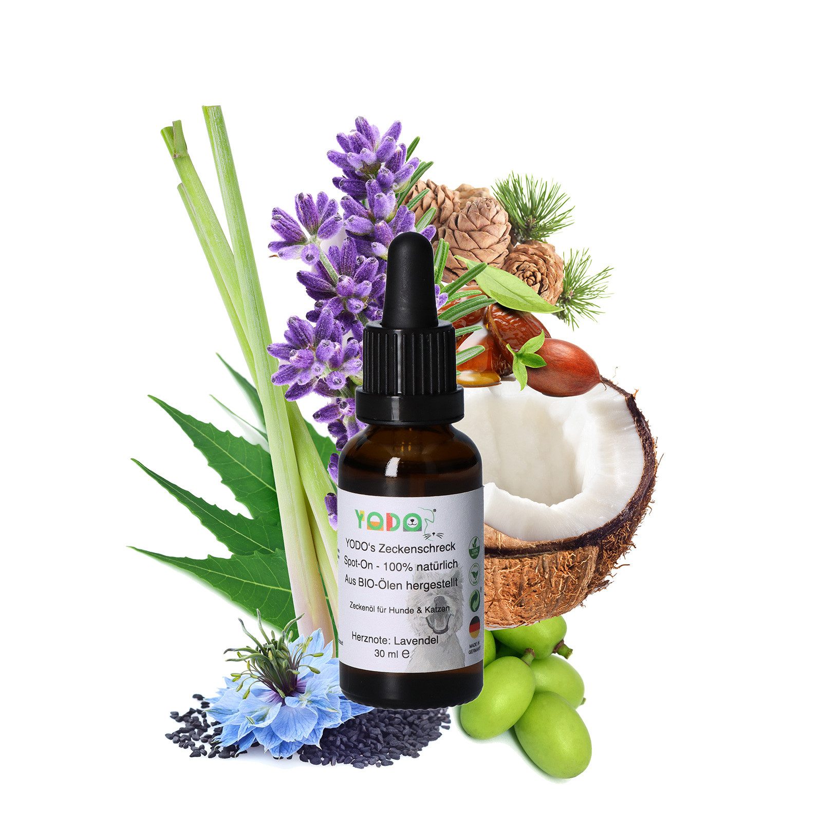 YODO Zeckenschutzmittel YODO's Zeckenschreck Zeckenöl für Hunde, Lavendel, 30 ml, 1-St., Aus 7 BIO-Ölen zur Zeckenabwehr hergestellt