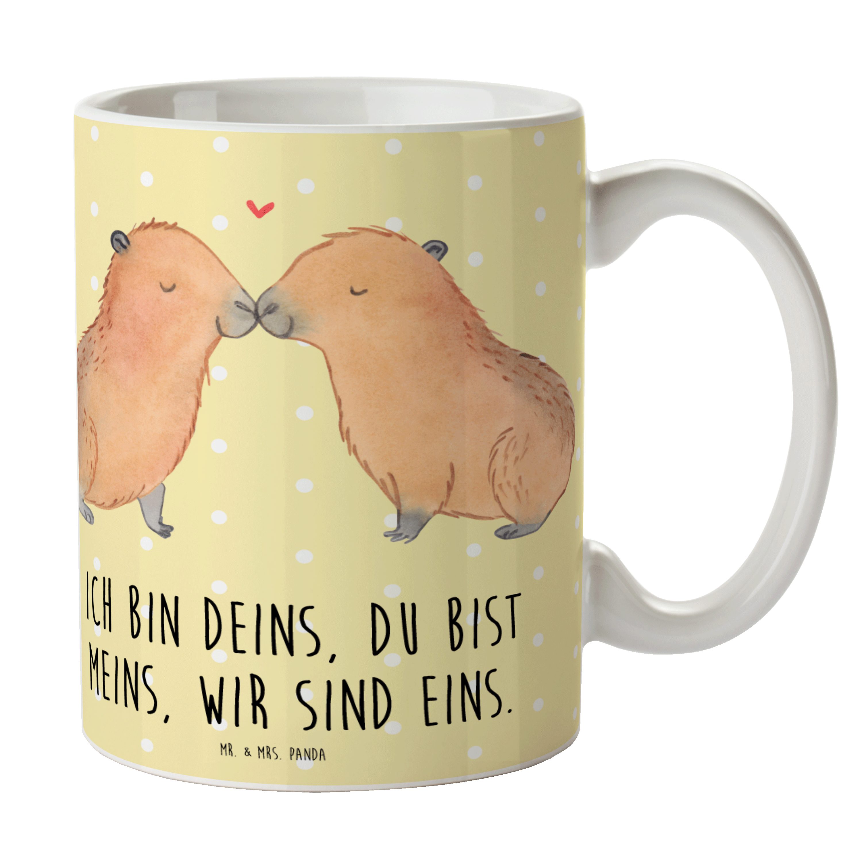 Mr. & Mrs. - Pastell Tasse Gelb Geschenk, Spr, Keramik Handgezeichnet, Capybara - Panda Liebe lustige