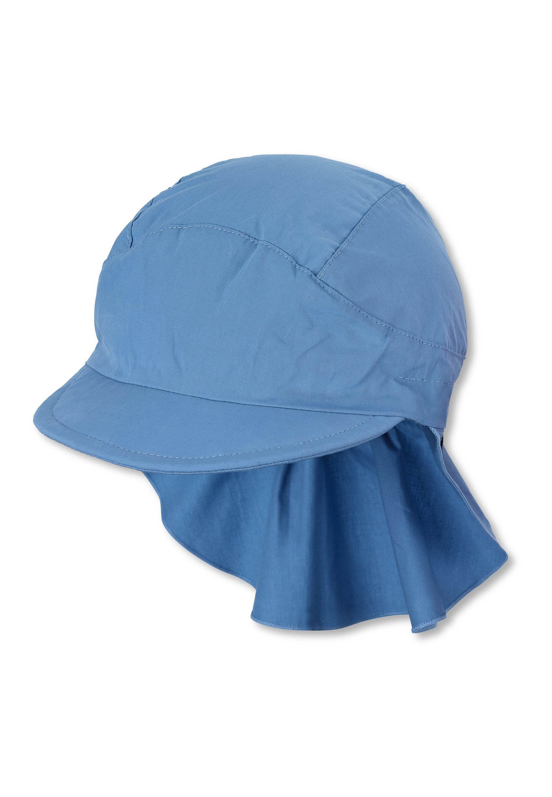 Schirmmütze aus Kindermütze blue Schirm mit Nackenschutz mid Sternen UV-Popeline Sterntaler® mit Erstlingsmütze Beanie UV-Sonnenschutz unifarben bedruckt mit (1-St., 50)