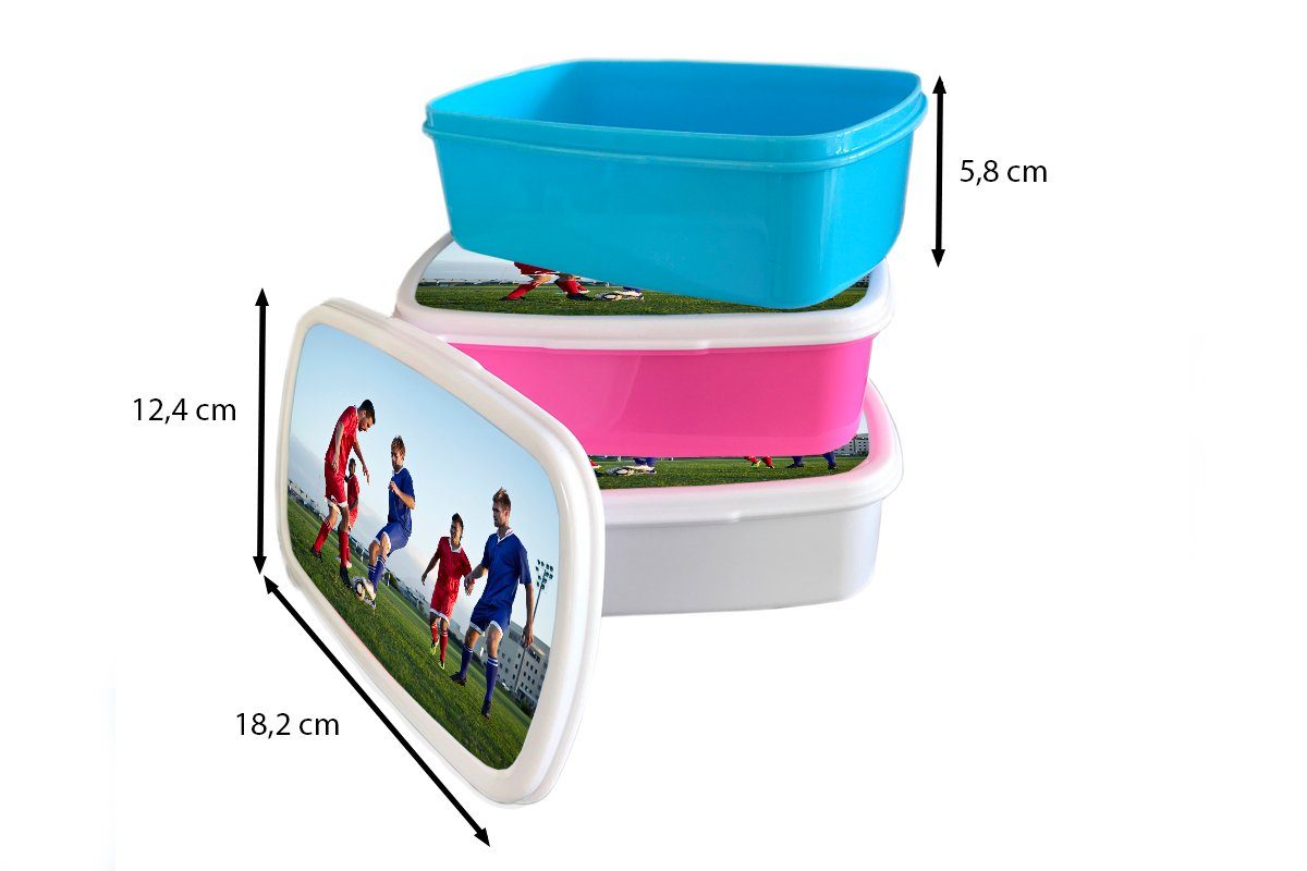 MuchoWow Lunchbox Fußballspiel, Kunststoff, (2-tlg), weiß Brotdose, Kinder Erwachsene, für und für Brotbox Mädchen und Jungs