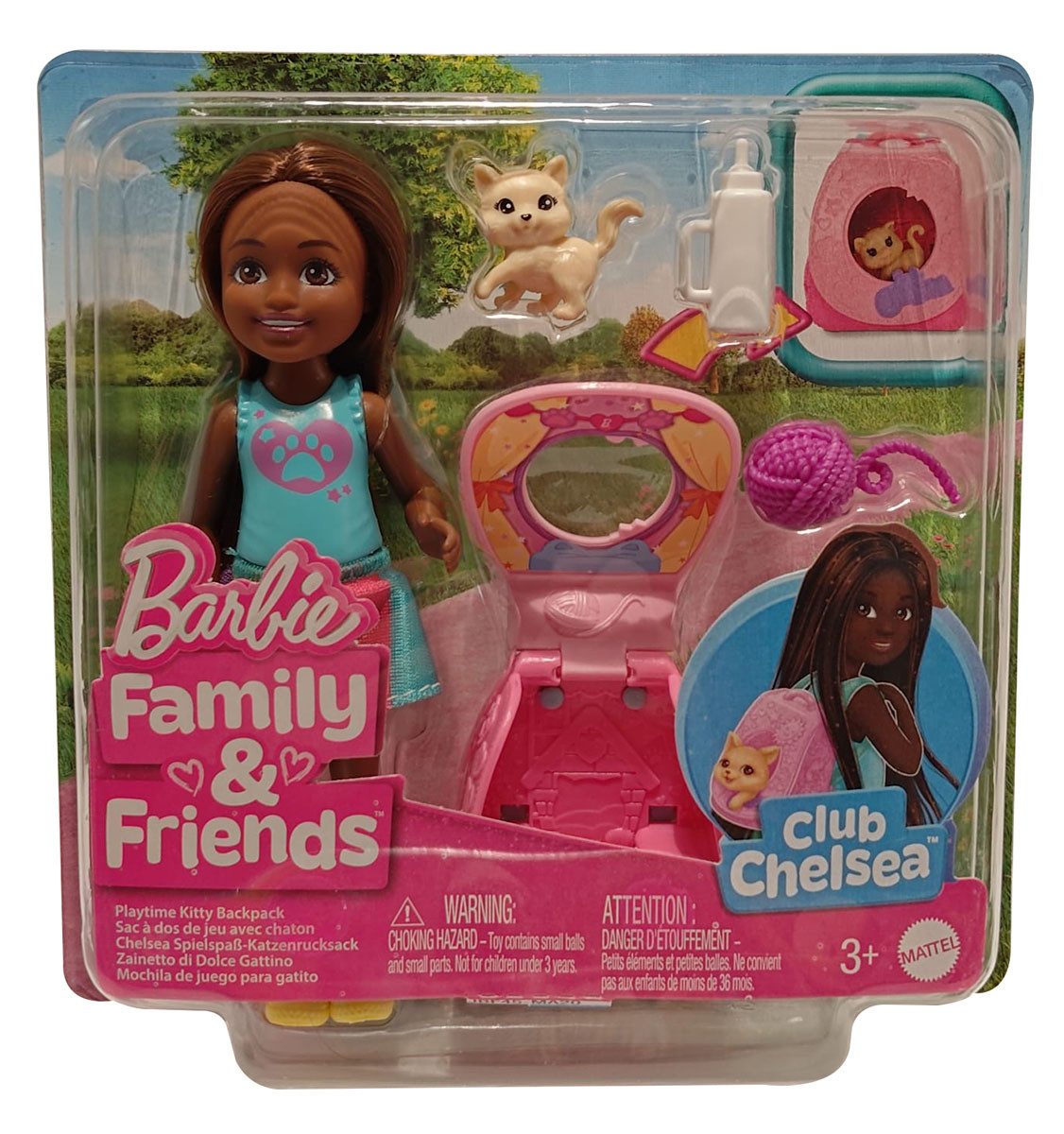 Mattel® Stehpuppe Mattel Barbie Chelsea Puppe mit Katzen-Rucksack und Zubehör JBF45