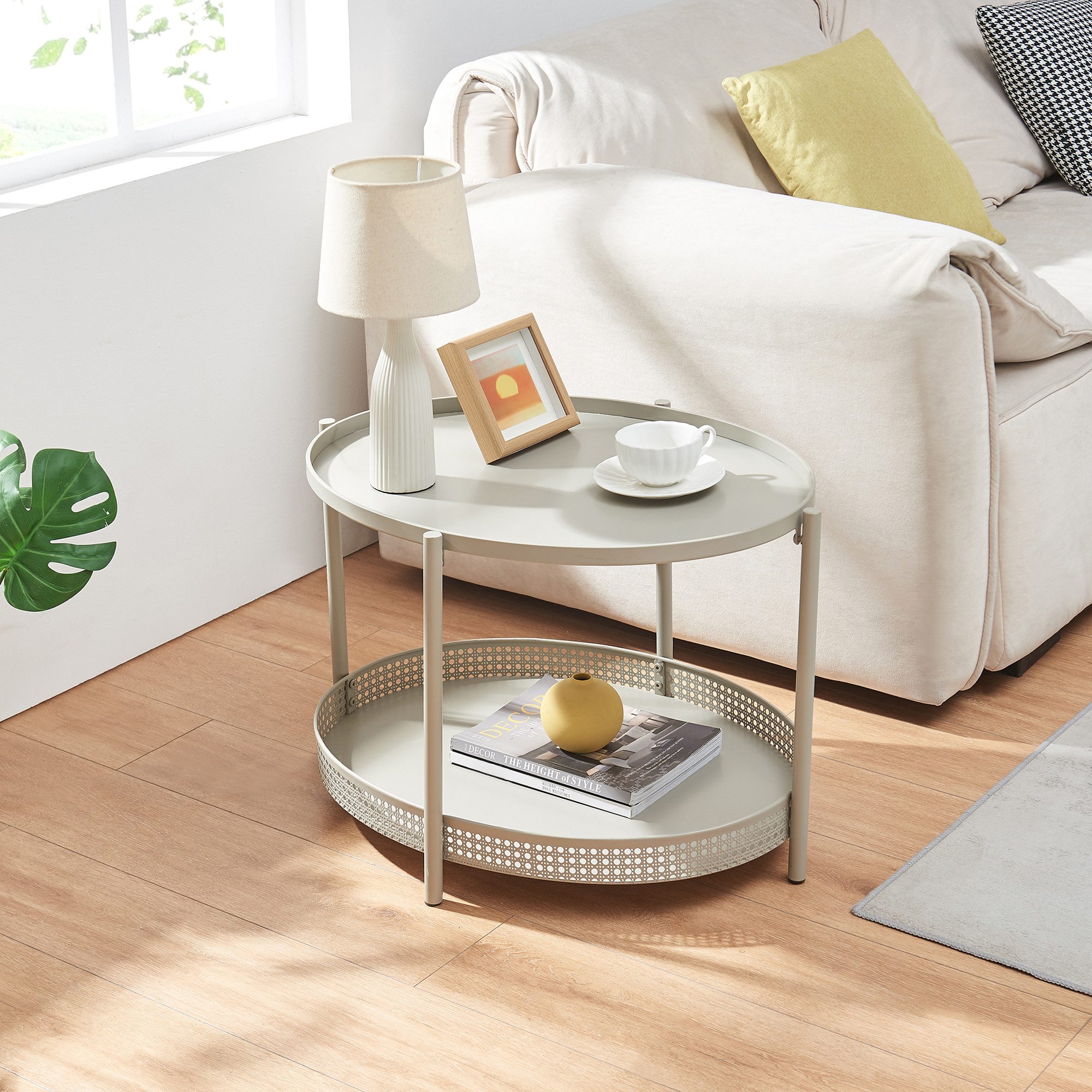 en.casa Couchtisch, »Jäller« Metall oval in Rattan-Optik 66 x 51 x 44 cm Taupe