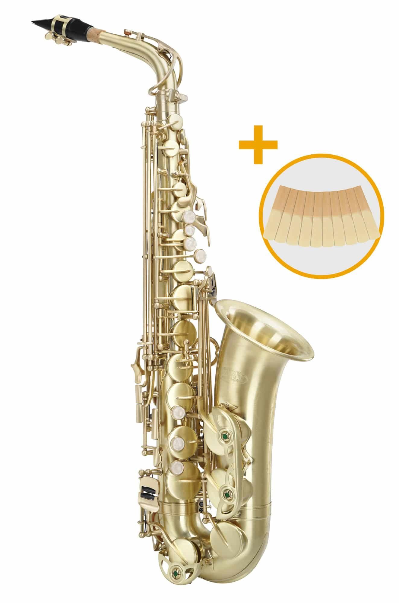 Classic Cantabile Saxophon Alt Saxophon, Messing, (Alto Sax Spar-Set, Set mit Koffer, Zubehör und Blätter), Altsaxophon mit Hoch-Fis-Klappen