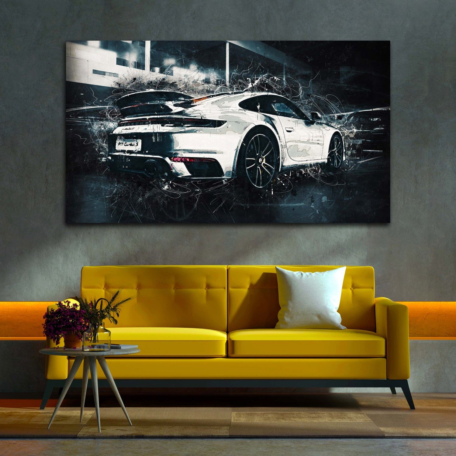 Artedinoi Leinwandbild Auto Sportwagen dunkel Dramatik Leinwandbild Wandbild Deko Kunst XL, Sportwagen, Nahaufnahme