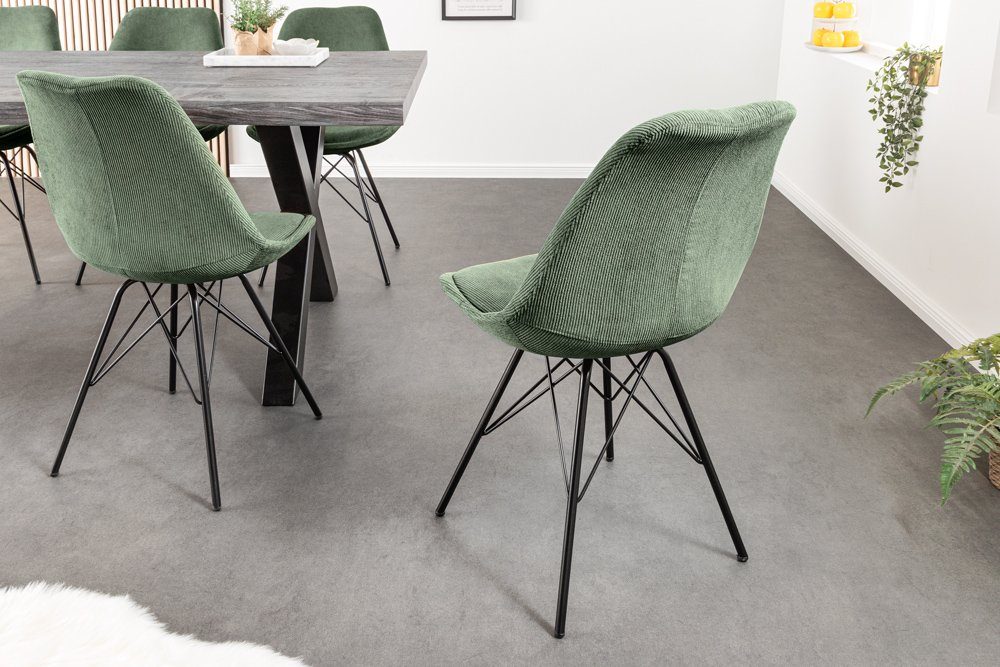 Retro grün 1 (Einzelartikel, · SCANDINAVIA Design · grün grün Esszimmer MEISTERSTÜCK / Wohnzimmer Cord · schwarz St), riess-ambiente · | Metall Polsterstuhl