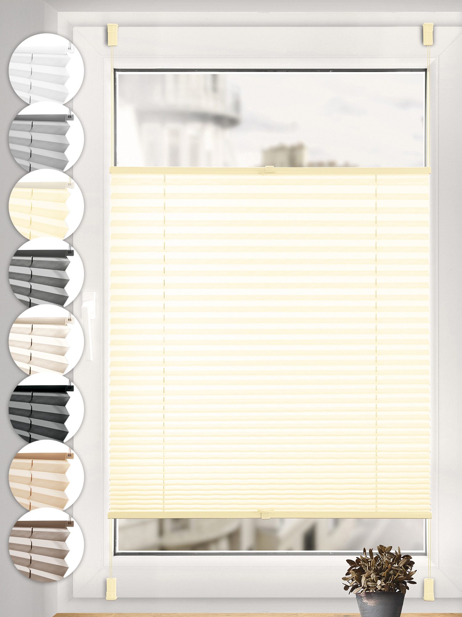 Sonello Plissee ohne Bohren Rollo Klemmfix für Fenster & Tür Lichtschutz, blickdicht, ohne Bohren, verspannt, Klemmfix, 30cm x 100cm Creme Faltrollo, Easyfix, Sonnenschutzrollo, Jalousie